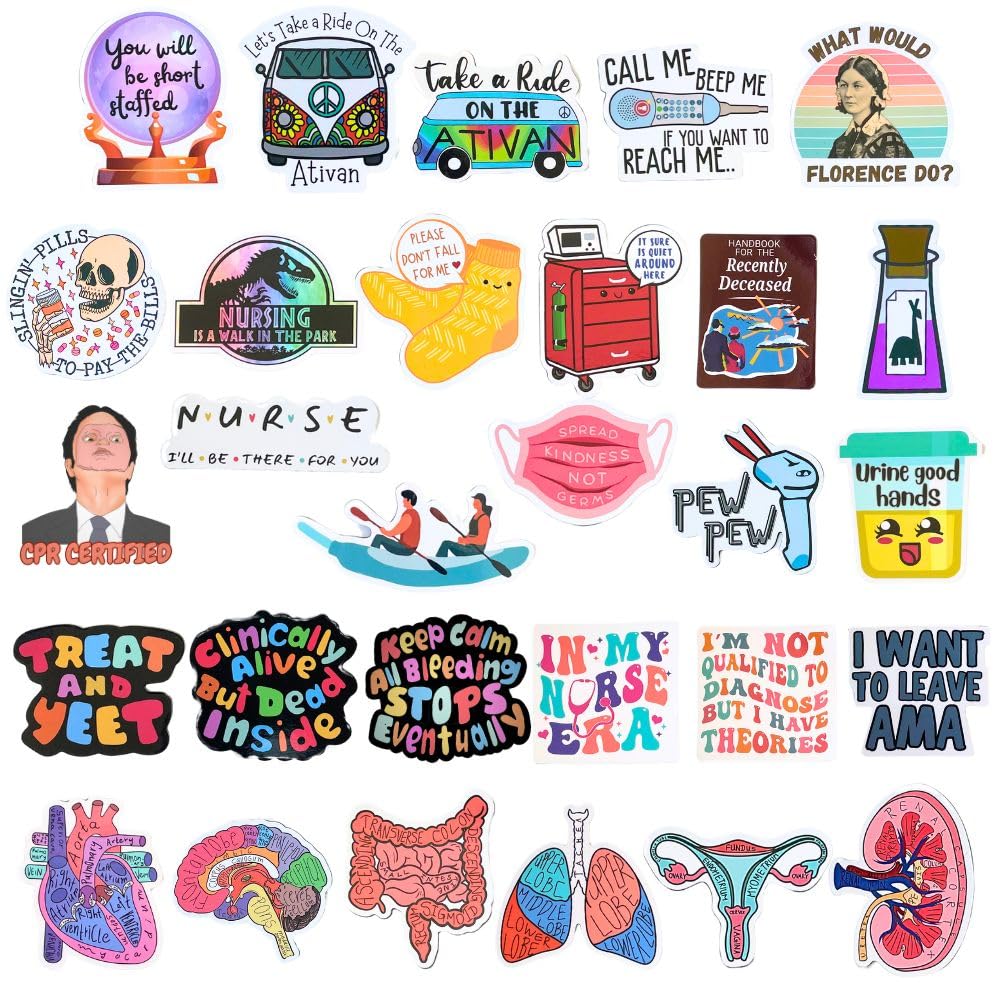 Yj Premiums Multi-Color 30Pc Nurse Magnets Funny Magnetic Magnet For Refrigerator Fridge Locker Decal Fun Cool Cute Anatomy Drug Medical Assistant Hospital Work Office Nursing School Week Graduation Gifts Bulk Accessories