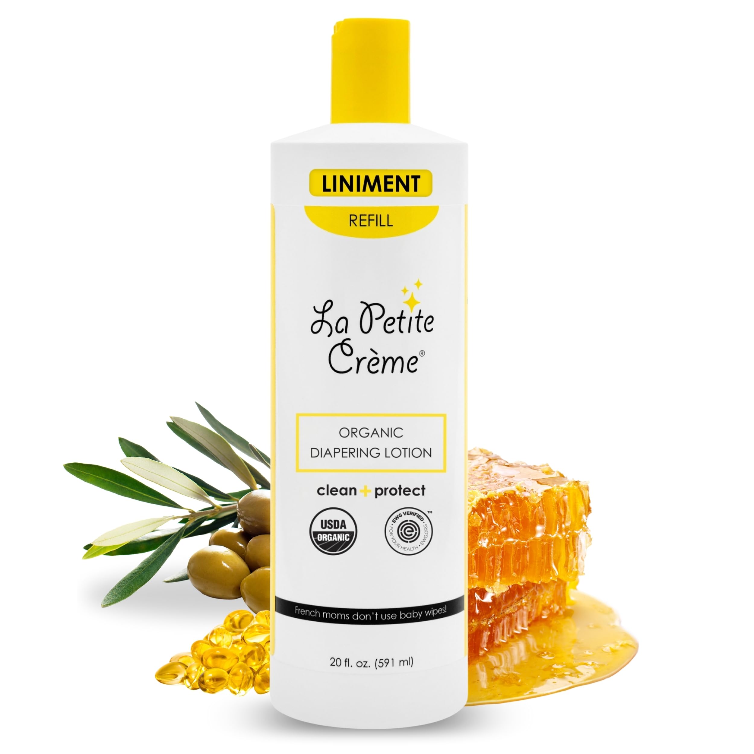 La Petite Creme - Organic French Diapering Lotion **Alternative to Baby Wipes** Liniment (20 Oz Refill)