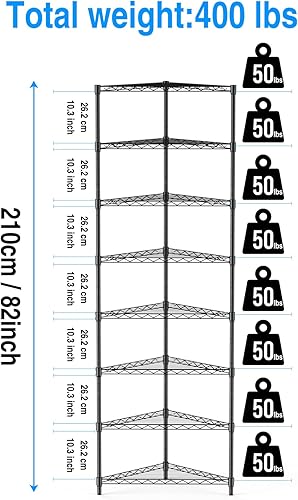 Miniatura 2 de Estantería de alambre esquinero NSF de 8 niveles, 20 x 20 x 82 pulgadas, capacidad de 400 libras, estante de almacenamiento de metal en forma de