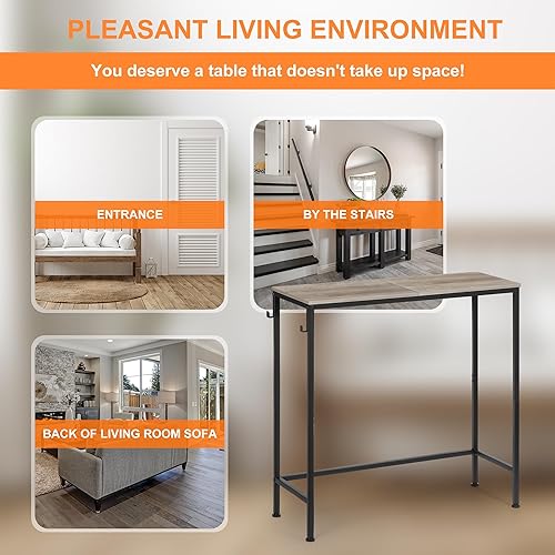 Miniatura 5 de Mesa consola  31.4 pulgadas con 2 ganchos  Mesa consola estrecha, mesa de entrada, mesa de sofá  Se adapta en pasillo, vestíbulo, junto a escaleras,