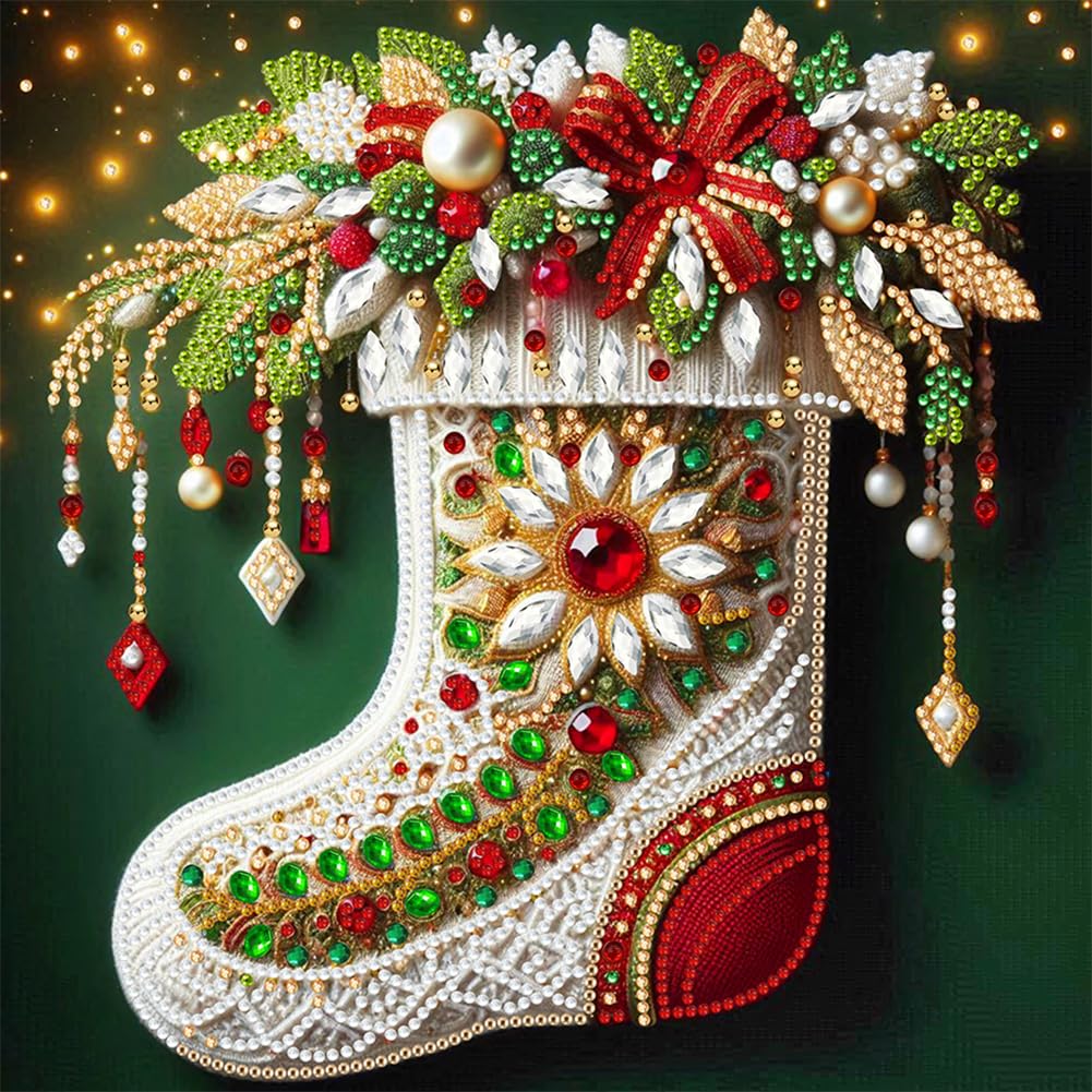 Sulunmo 5D Special Shape Diamond Art Kits for Beginners, Crystal Rhinestones Diamond Painting for Home Wall Decoration Gift (Christmas Flower Stocking) 30 * 30cm