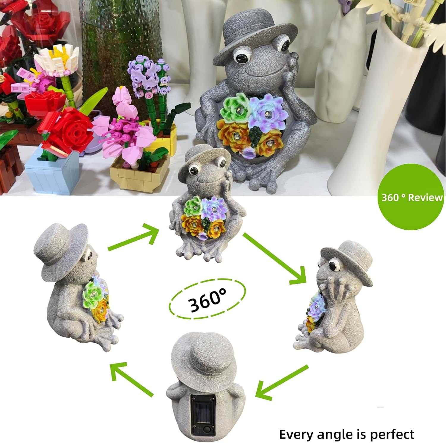 GUCHO Solar Garden Statue Flower Frog with 4 Lights,Outdoor Figurine Lights,Yard Decorations Outdoor for Patio,Balcony,Yard,Flower Bed Decor Garden Decorations,Unique Gifts for Women Men Nature Lovers - Image 4