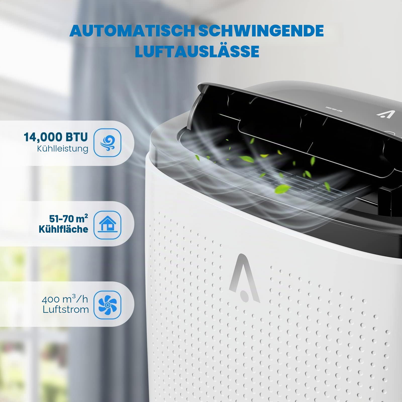 Garvee 14000 BTU Portable Air Condit - Kühlung, Entfeuchtung und Lüfter 3 in 1 für Räume bis 750 Quadratmeter Ft | Leiser Ruhezustand | Timer