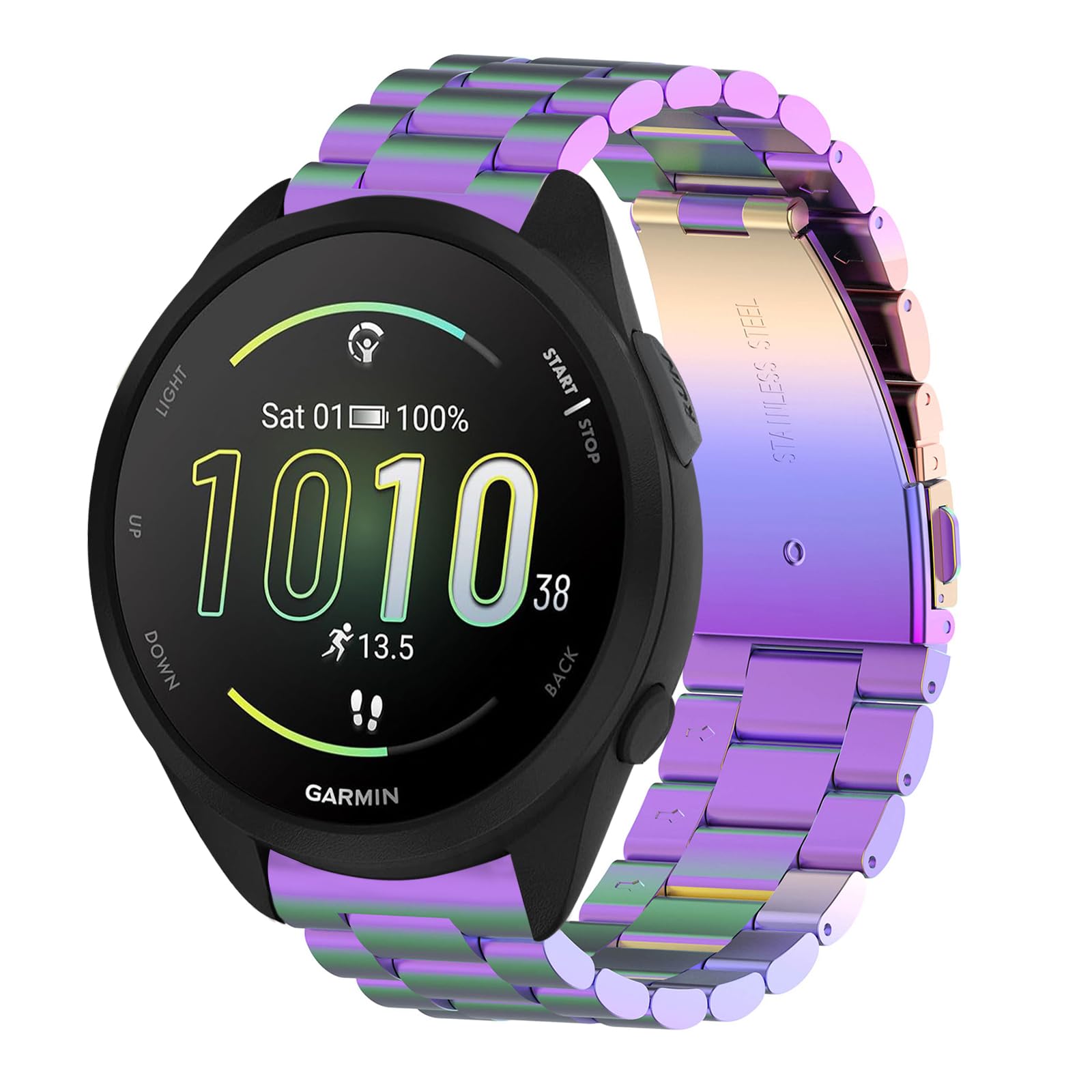 Chofit Replacement Straps Compatible with Garmin Forerunner 165/Vivoactive 5/Venu Sq 2 Strap, 20mm Bands Metal Stainless Steel Business Wristband Bracelet for Approach S42/Venu 2 Plus (Colorful)