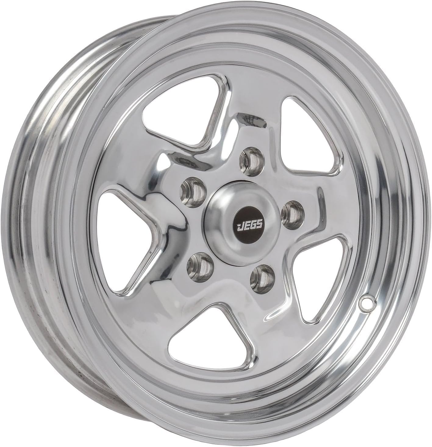 JEGS Sport Star Aluminum Wheel 15in.x 4in.| 5 x 4.75in.Wheel Bolt Pattern Spacing | -19 mm Offset | 1.75in.Backspacing | Polished Finish | 3.27in.Center Bore | Includes Center Cap