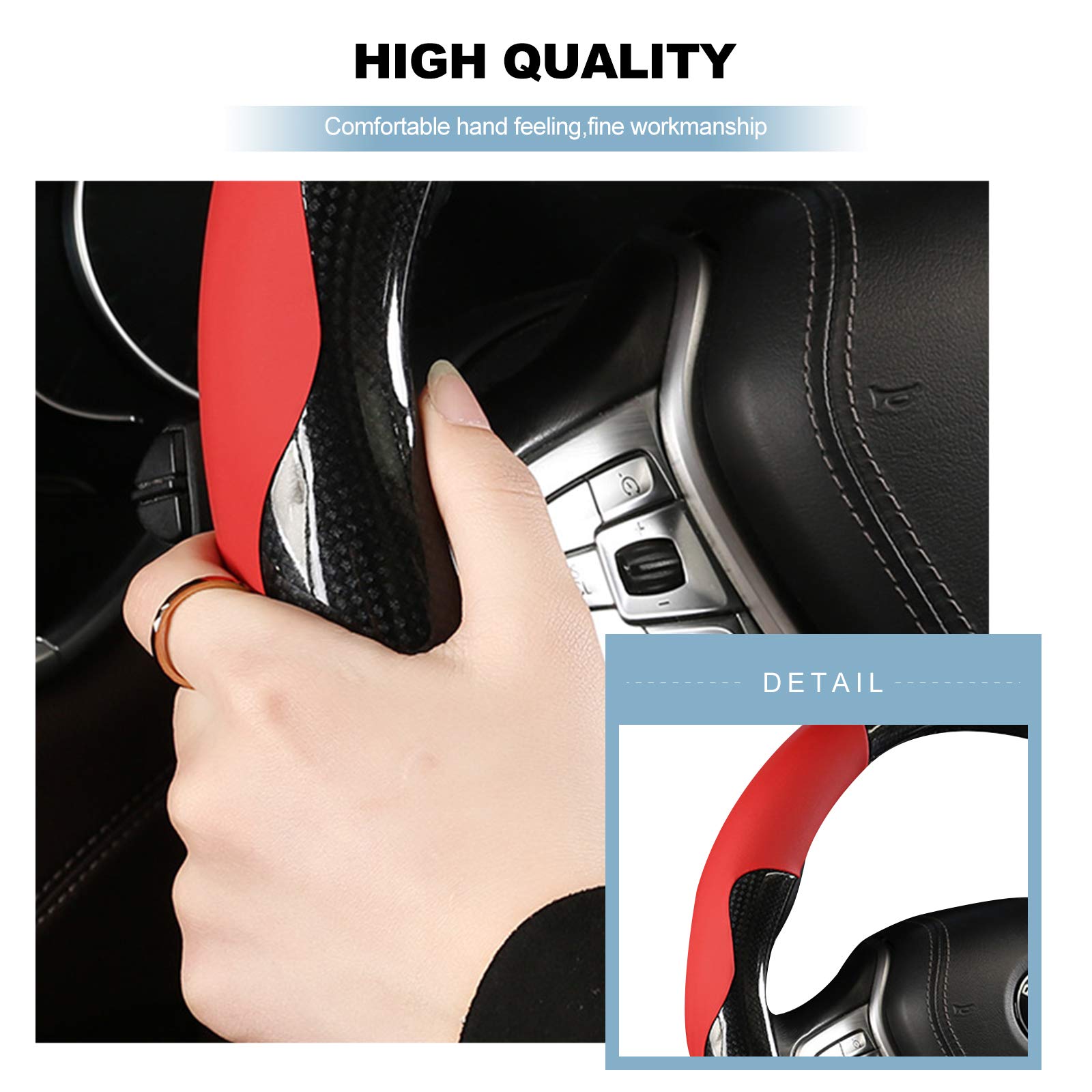 Ergocar Forme de D Couvre Volant de Voiture Suède Microfibre Hiver Cchaud Respirant Sport Volant Protecteur Antidérapant pour Diamètre 38cm(15 ) En Forme de D (Noir Rouge