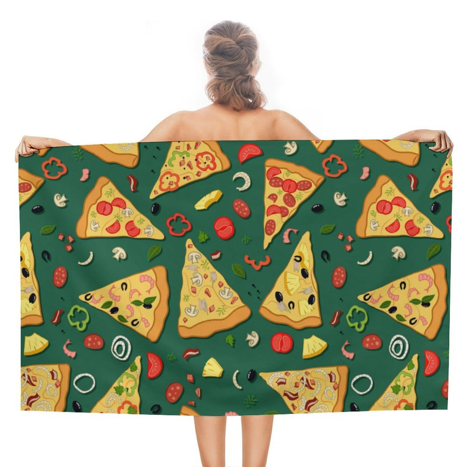LEDFCVSU Beach Towel, Delicious Pizza Bath Towel, Absorbent Towel for Swimming, Sports, Travel
