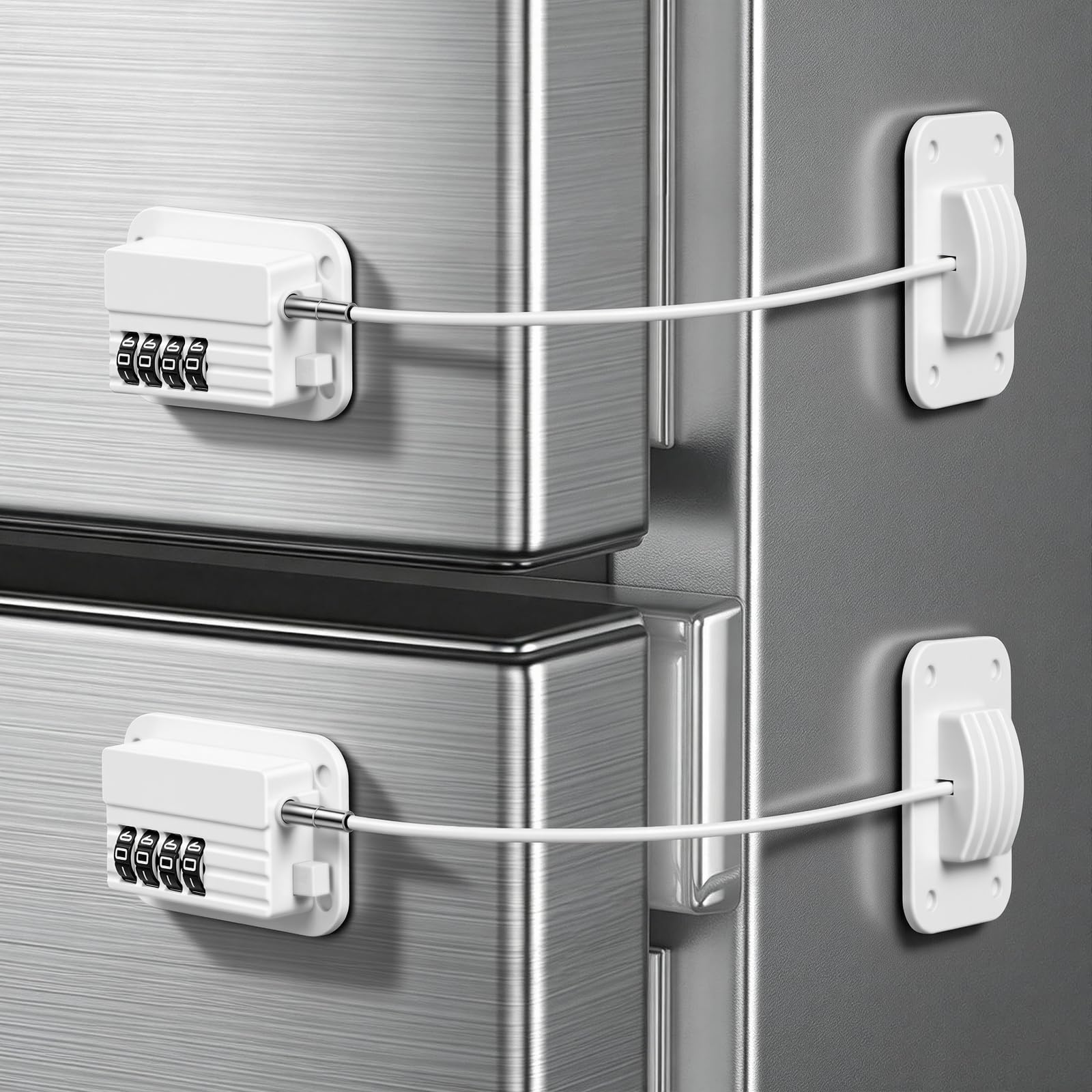 AYESY Refrigerator Locks with Password, 2 Pack Fridge Door Locks for Kids Baby Safety, No Drilling Child Cupboard Lock for Kitchen Refrigerator, Cabinets, Drawers, Windows, White