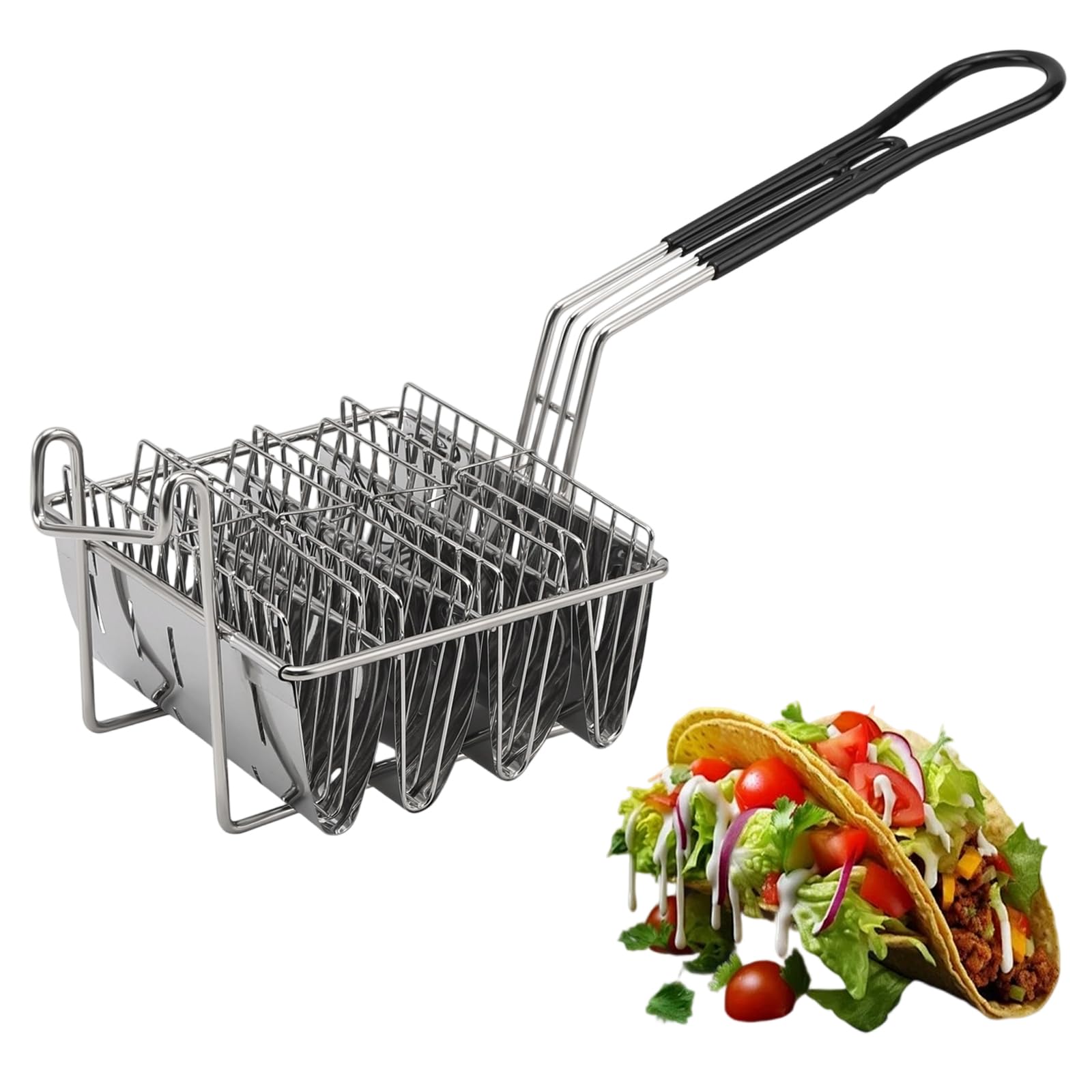 Panier à tacos de friteuse pour 4 coquilles parfaites sans risque de brûlure