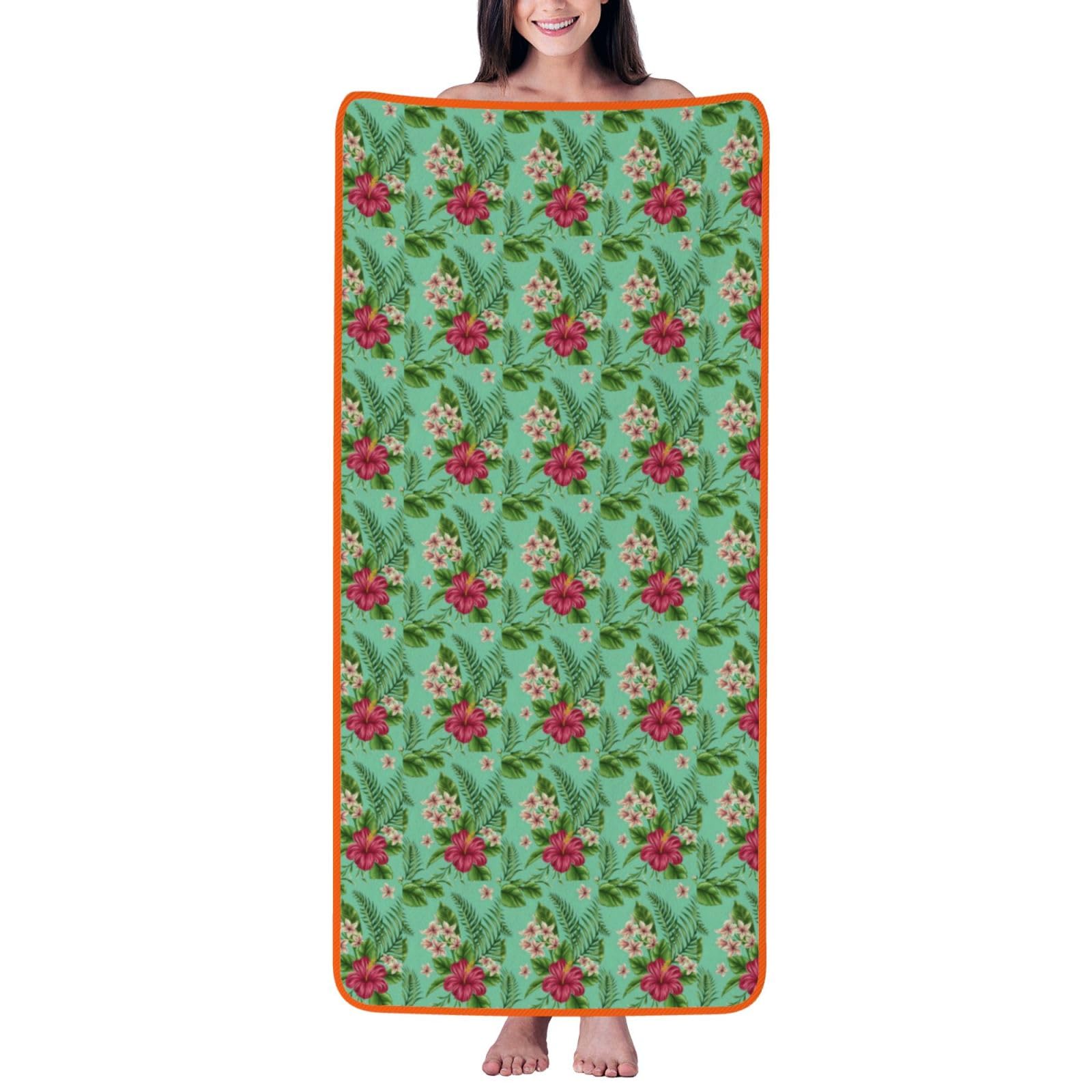 JBJGKHLP Hawaiian Tropical Leaves Flowers Print Women Men Couples Coral Velvet Bath Towel Ultra-Soft For Home Bathroom Travel