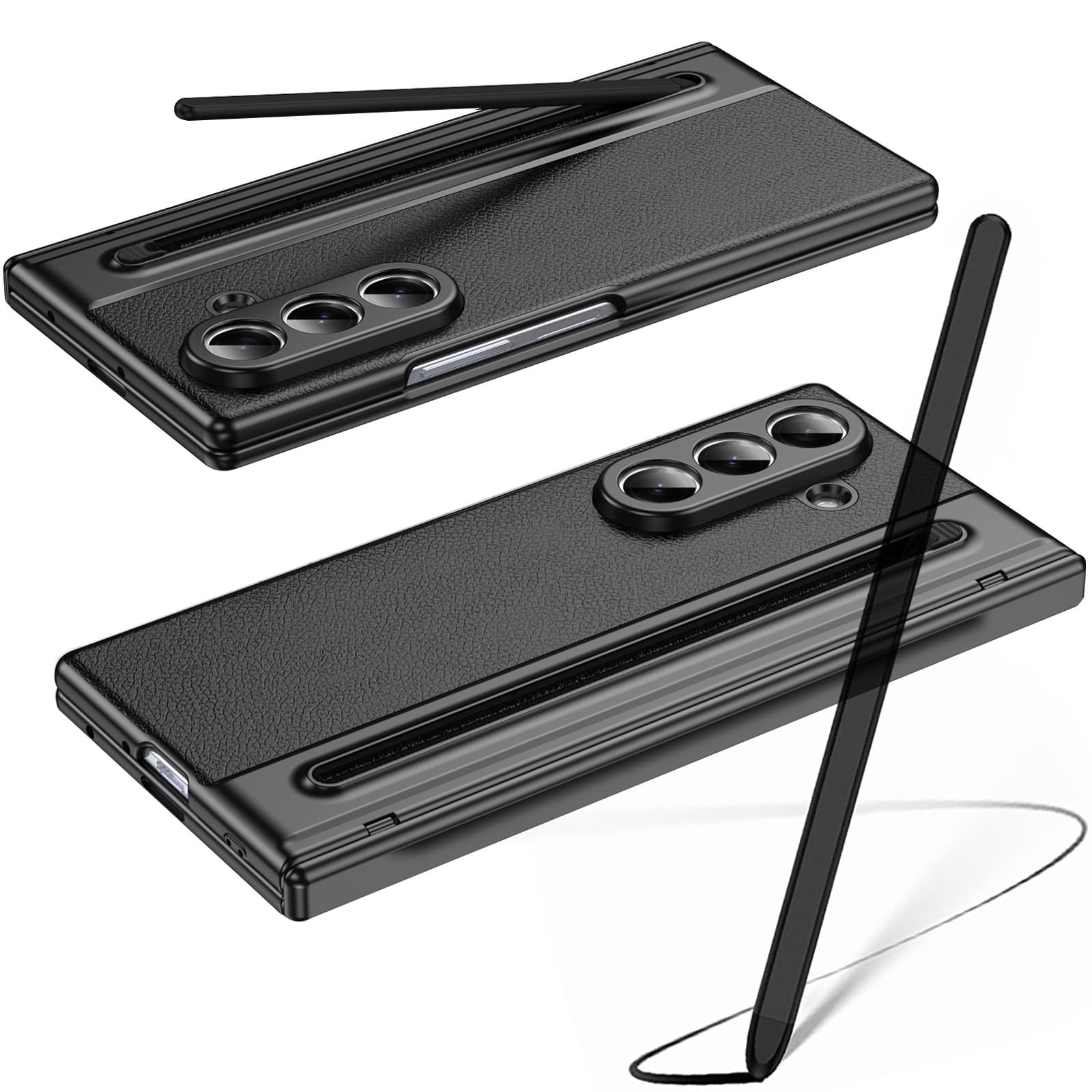 Custodia per Galaxy Z Fold7 con penna stilo, custodia per Fold 7 con protezione per lo schermo + slot per S Pen, custodia in pelle per Samsung Galaxy Z Fold7 con cerniera-Nero
