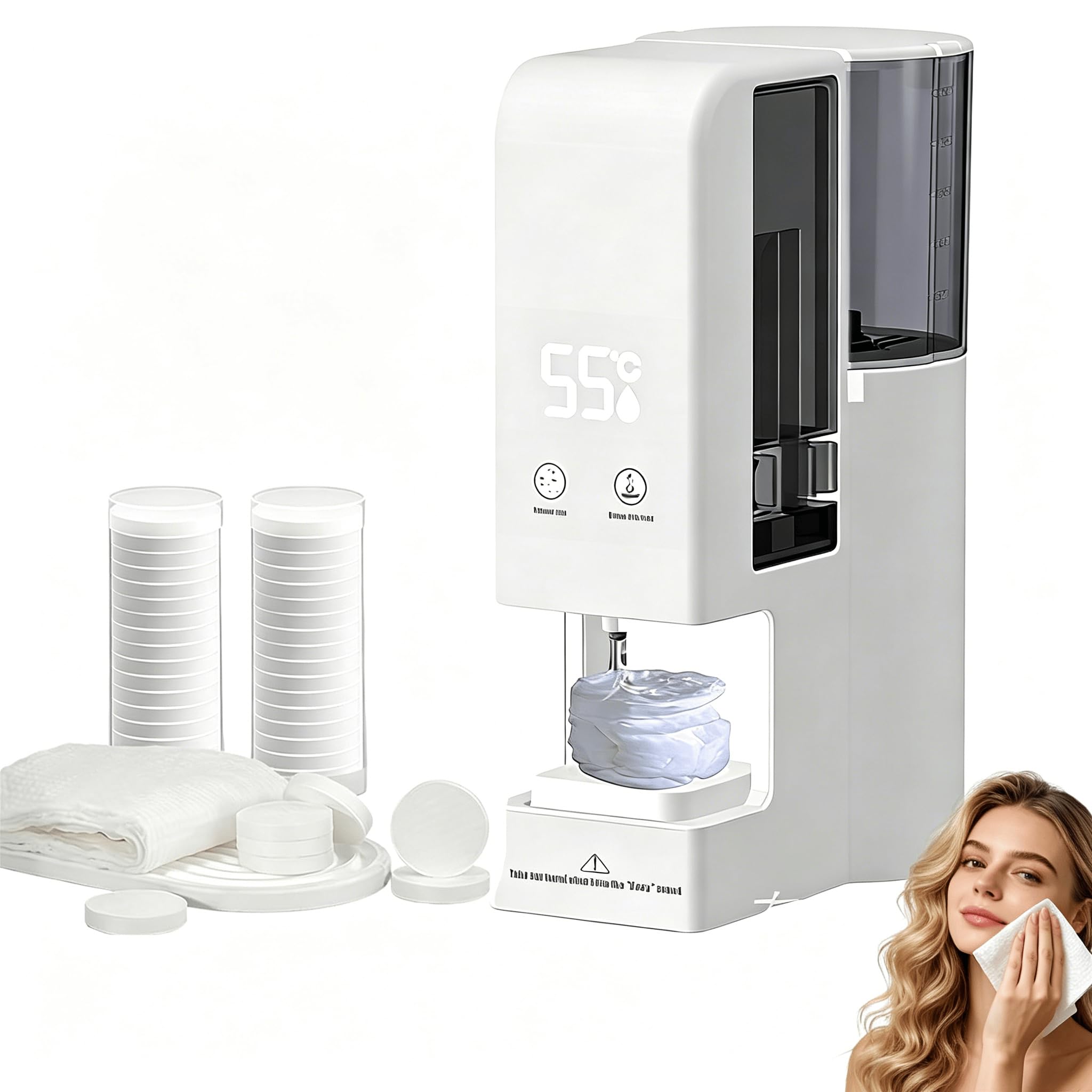 Handtuchwärmer mit Dampffunktion und automatischem Spender, 55 °C konstante Temperatur, 40 komprimierte Handtücher ideal für professionelle Gesichtspflege,Towel Warmer + 40 Towels