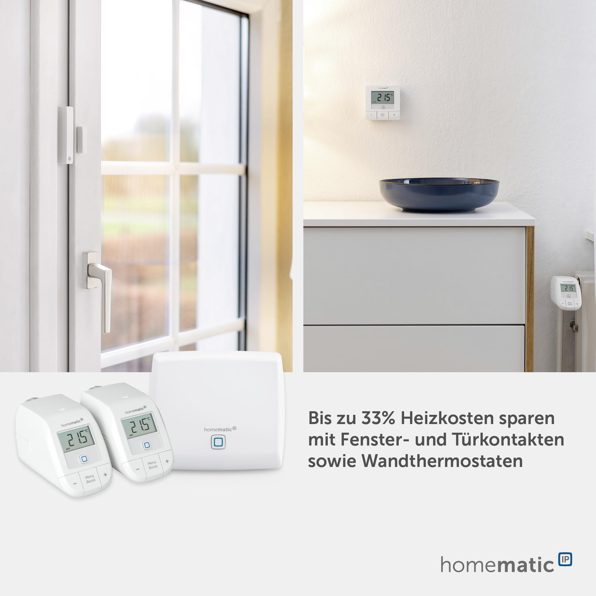 Homematic IP Smart Home Starter Set Heizen, Digitale Steuerung für Heizung mit oder ohne App, Alexa, Google Assistant, einfache Installation, Energie sparen, Thermostat, Heizungsthermostat, 156537A0