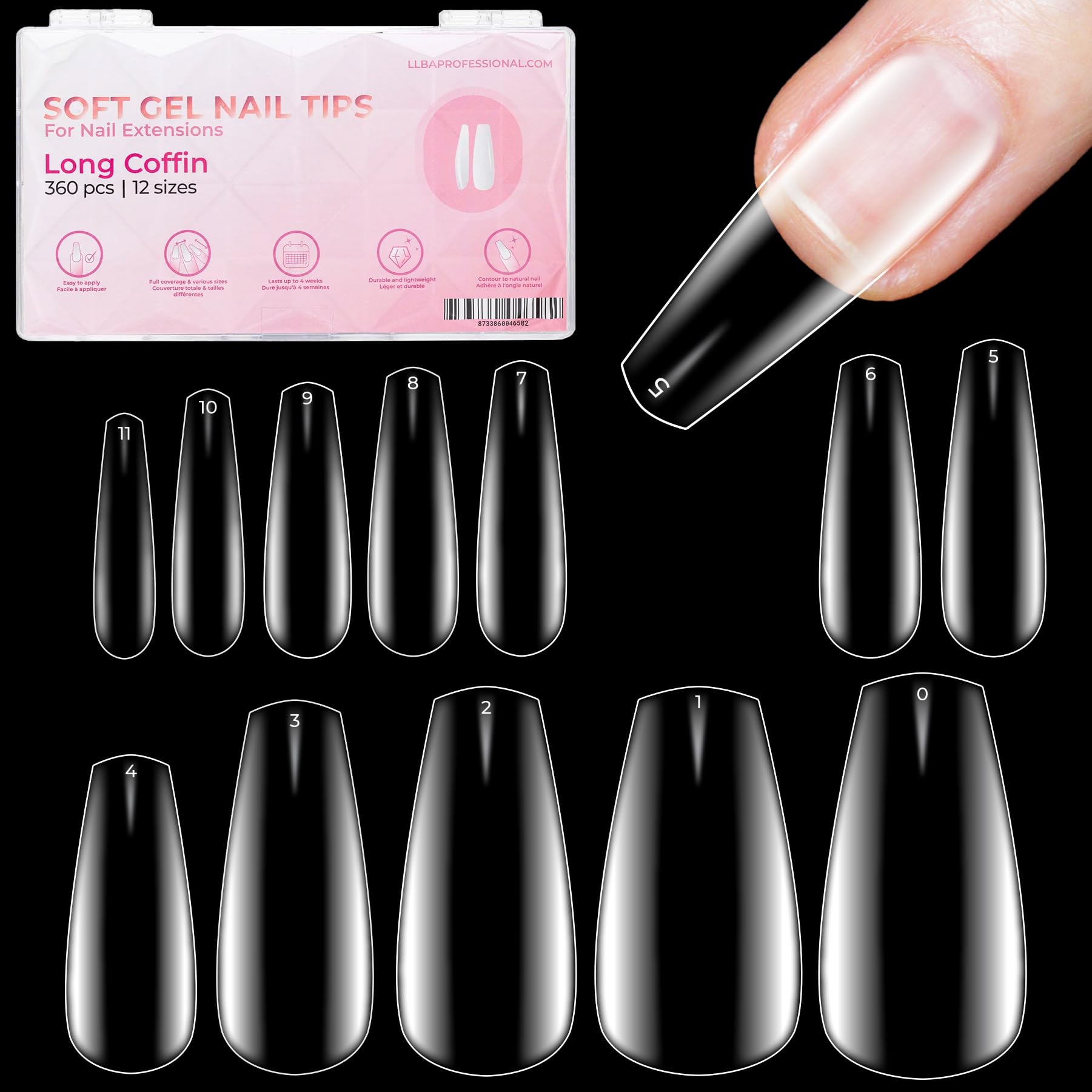 LLBA Soft Gel Nail Tips, 360Pcs Soft Gel Nail Extension Tips