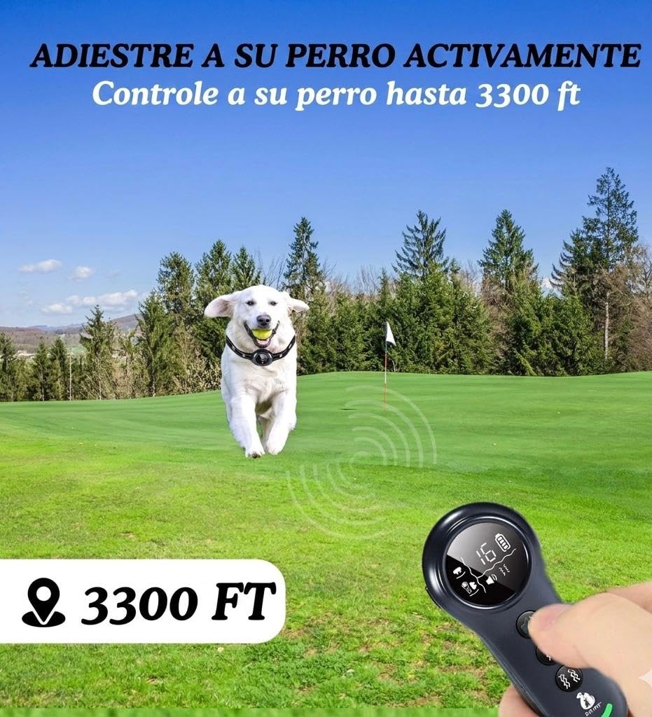 2 en1 Collar de Adiestramiento para Perros y Collar Antiladridos para Perros, Sin Descargas Eléctricas, 3 Modos Pitido/Vibración/Vibración Fuerte, Alcance de 1000 m (3300 ft),5 Niveles de Sensibilid