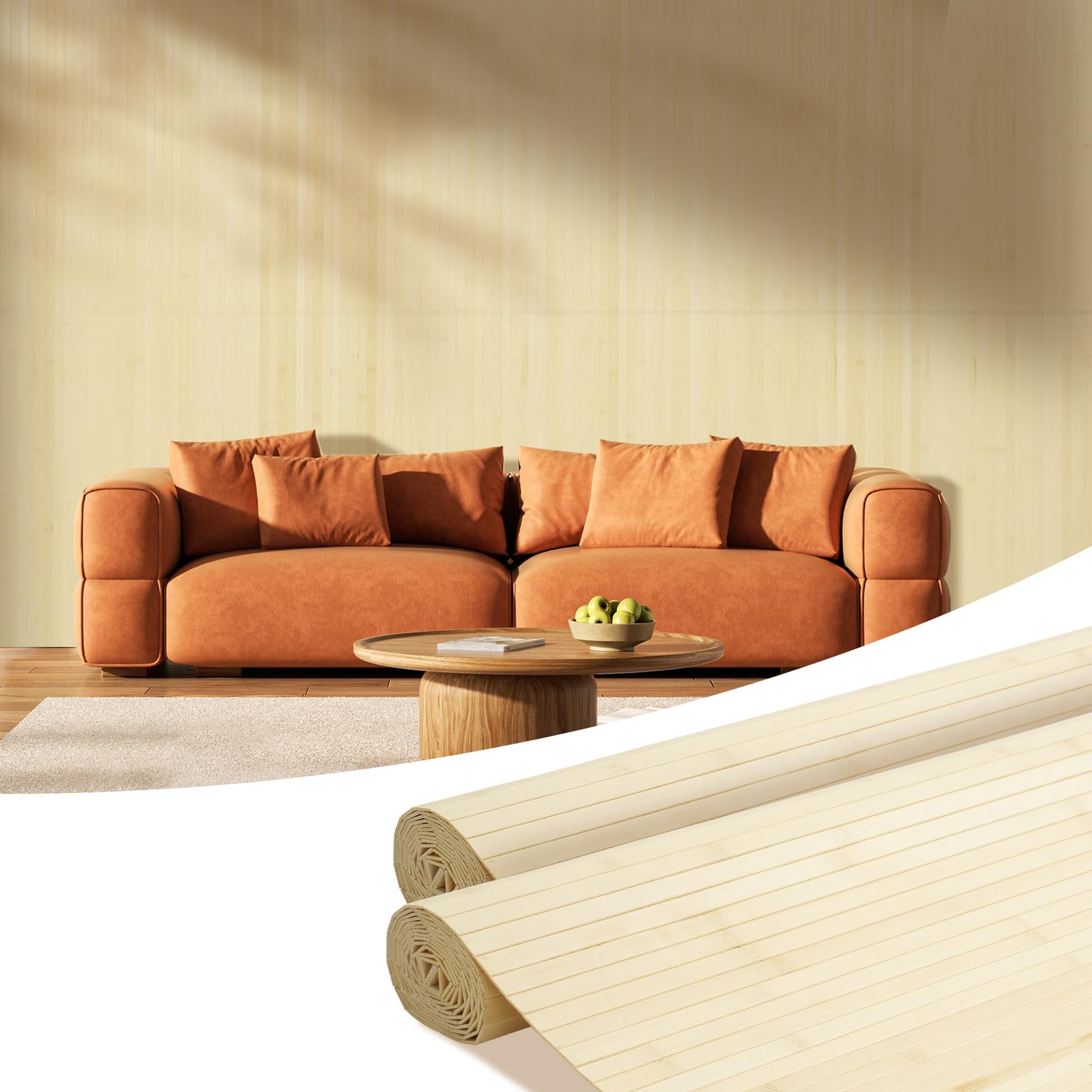 OUZUGIE Wandpaneel aus natürlichem Bambus, 244 x 122 cm, 2 Stück