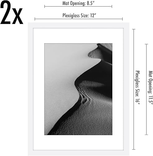 Vista 463 de Americanflat Portarretratos de 8 x 12 pulgadas con plexiglás pulido, juego de 2 portarretratos de 6 x 8 pulgadas con paspartú o para fotos de 8 x 12