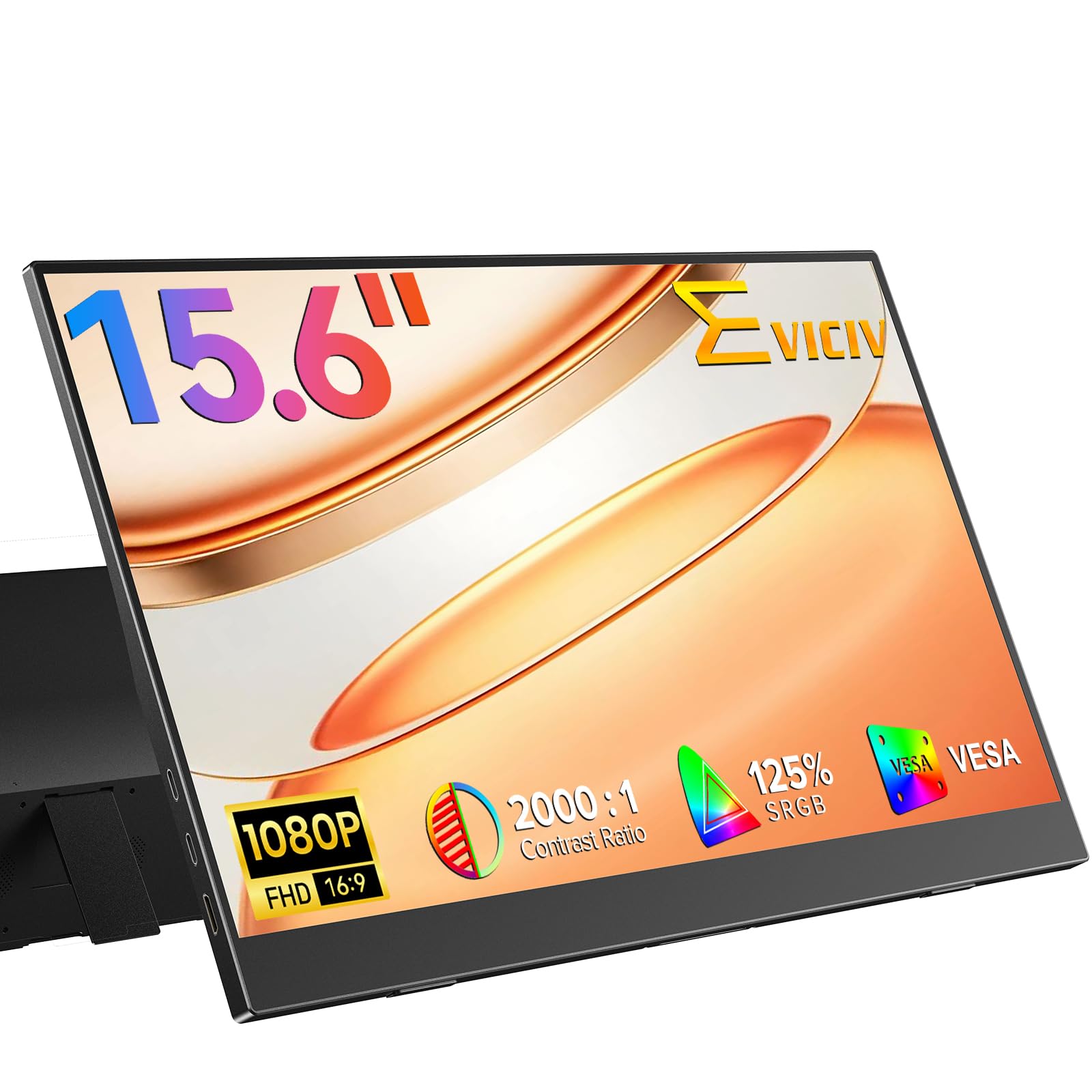 EVICIV Portable Monitor 15,6 Zoll 125% sRGB 1080P 2000:1 Ultra-Schlank Tragbarer Monitor Laptop Erweiterung Monitore IPS Screen, Mobiler Bildschirm für Laptop/Phone/Spielkonsole