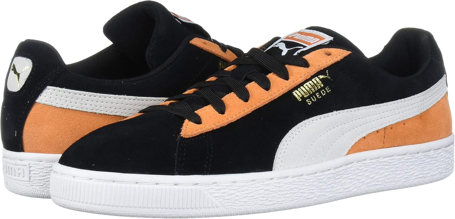 Puma Unisex-Adult Suede Classic Sneaker, Black White-Jaffa Orange, 4.5 M US