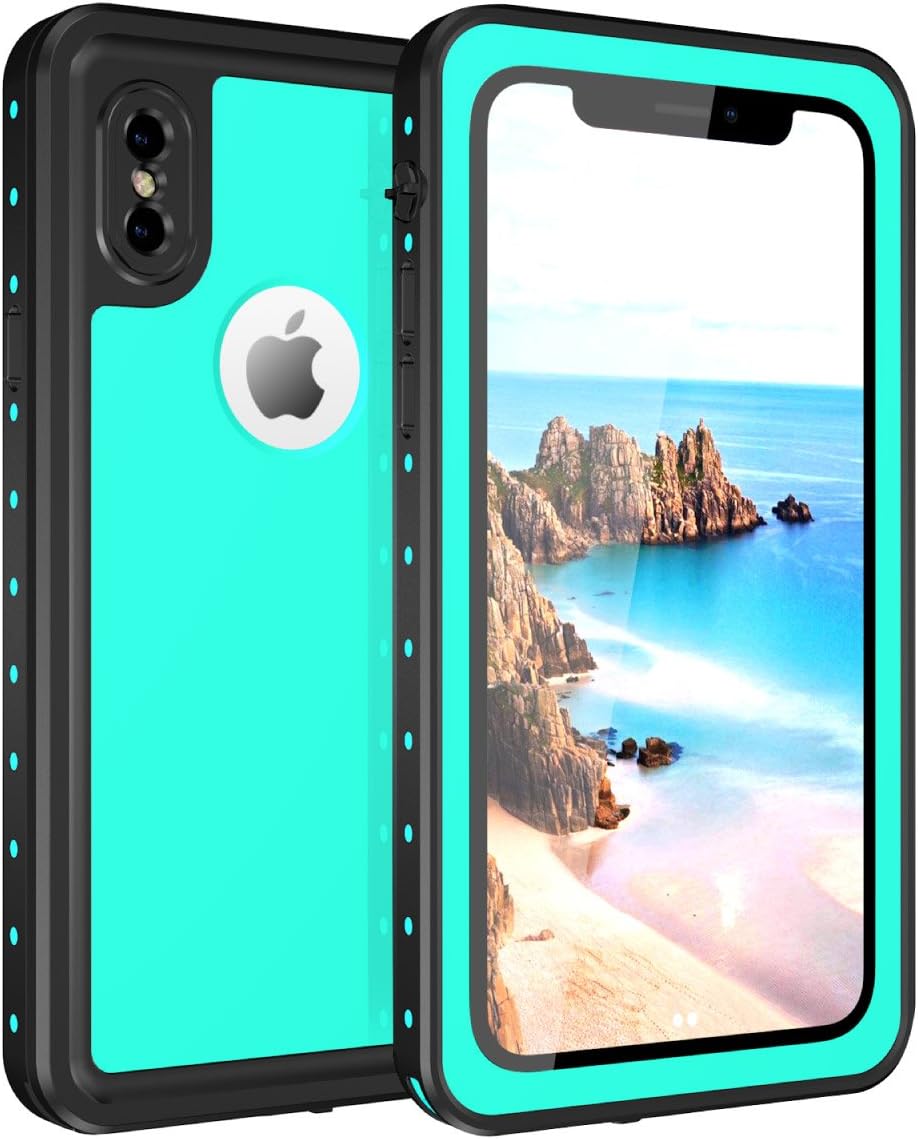 Waterproof Case for iPhone X,Waterproof Case UVOON Enhanced Sound Ultra-Slim IP68 Certified Full Sealed with Built-in Screen Protector, Shockproof Dirtproroof Snowproof Waterproof for iPhoneX -Blue