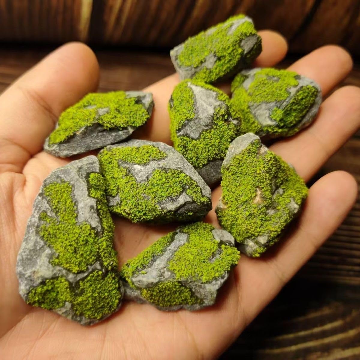Piedra Cubierta de Musgo para Acuario, decoración de Paisaje de pecera, Musgo Verde, 0,39-0,78 Pulgadas, 8 Piezas, Piedra de Paisaje de decoración de Plantas Hecha a Mano