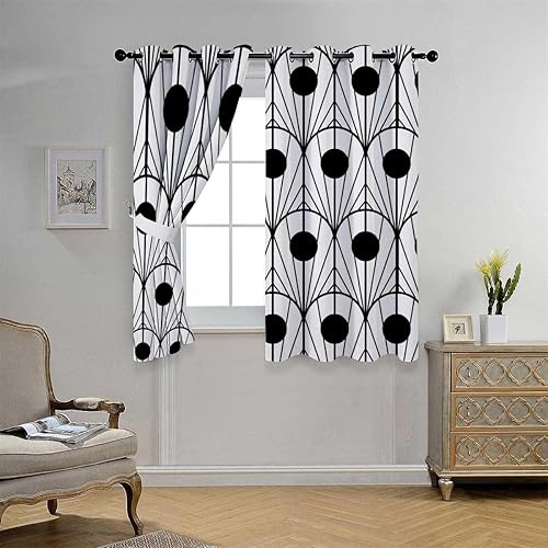 Miniatura 3 de Cortinas De Cocina Modernas Black and White Line Texture Geometry Checkered Sliding Door Curtains Blackout Grommet Curtains 110Inch Width by 96Inch