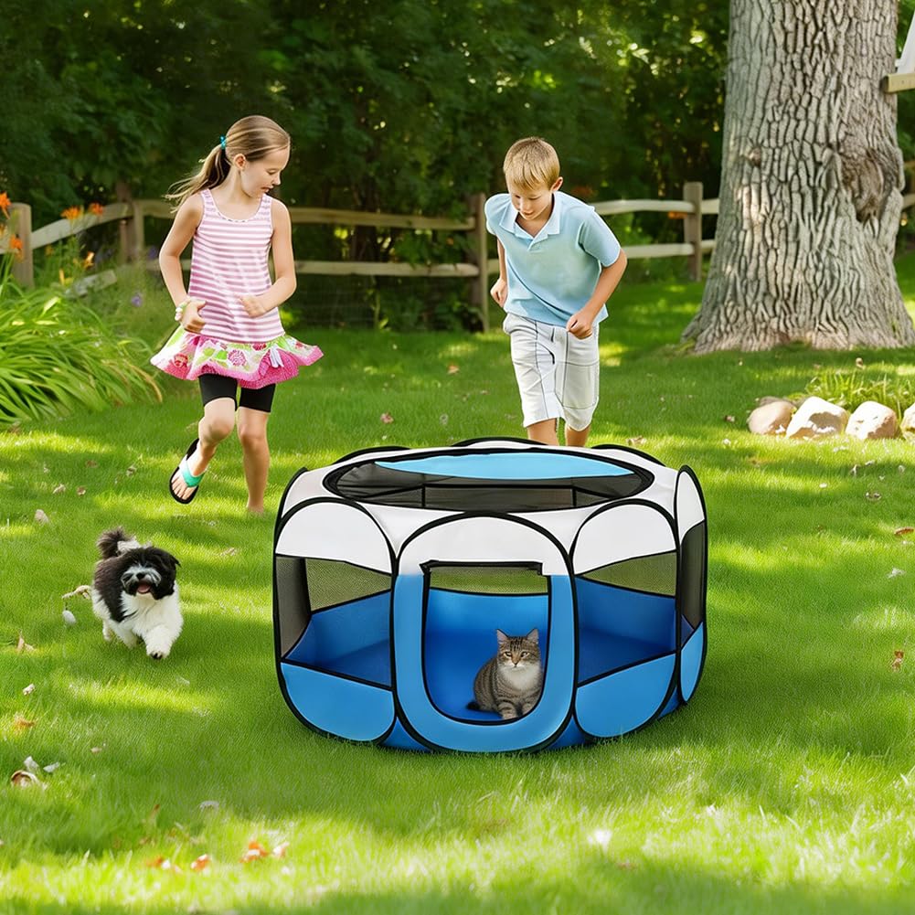 Recinto pieghevole per cuccioli e cani 74x74x43cm, recinto per gatti, recinto per piccoli animali per casa, recinto per cani, gatti e conigli per interni ed esterni (Blu)