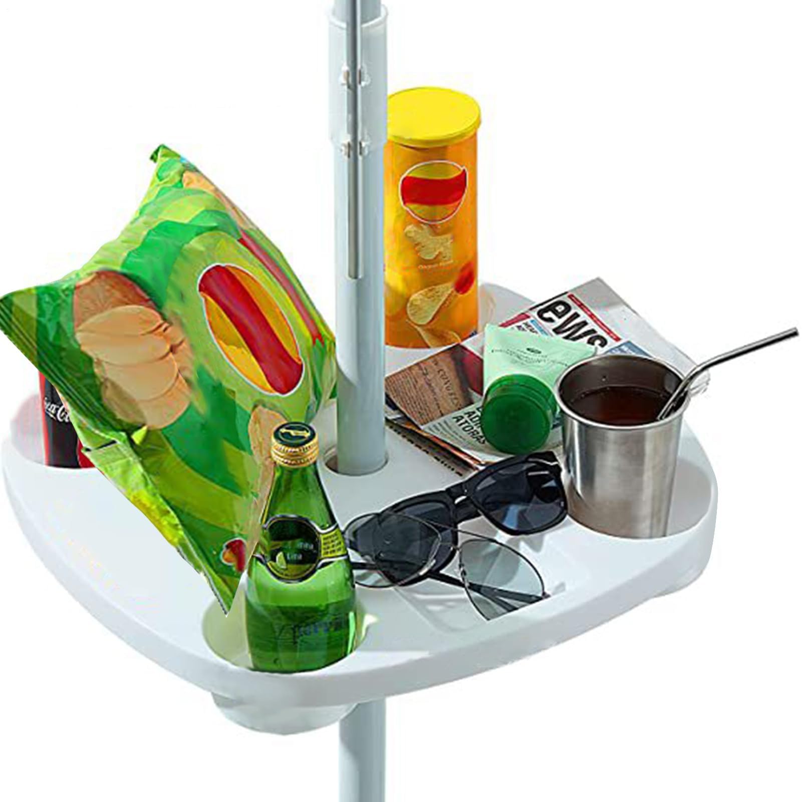 Mesa de sombrilla de playa con soporte extraíble de 14.5 pulgadas, soporte multiusos para tazas, bandeja de alimentos, base de montaje estable, accesorio al aire libre para picnics y camping