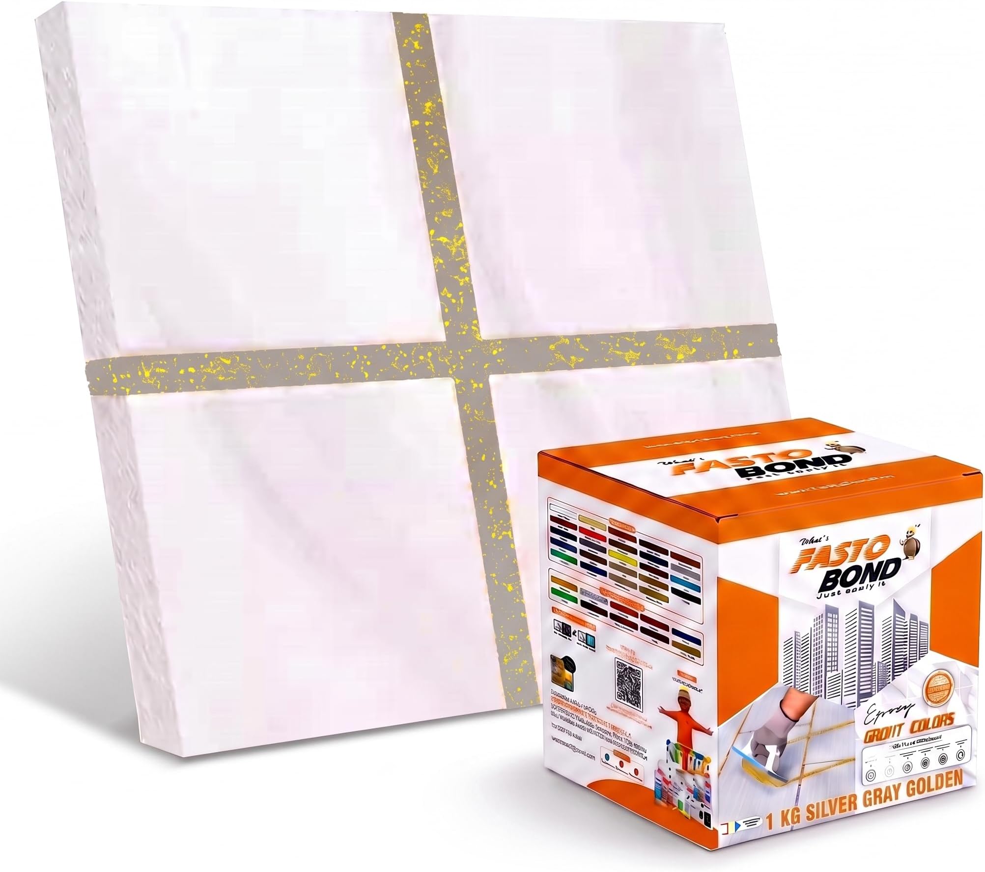 Resin Epoxy Grout - 1 Kg-3 Kg & 5 Kg - Goldan_ Glitter-Sparkle Colors Tile Grout_Fastobond | 3 Components Only | Premixed Glitter For Uniform Finish (1 Kg, Silver Gray Golden), 1 Bucket