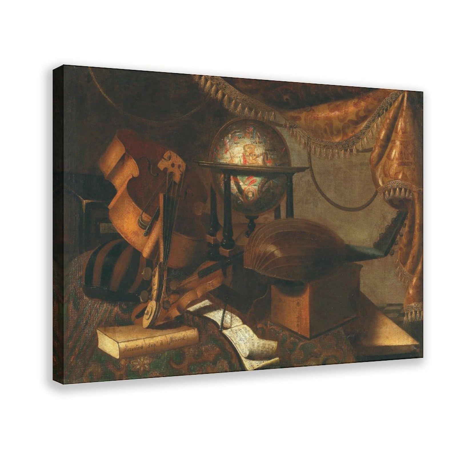 YWTJAX Musical Instruments, A Globe, Book And Music Sheets on A Table (17th Century) Canvas Poster for Office Decor Gift