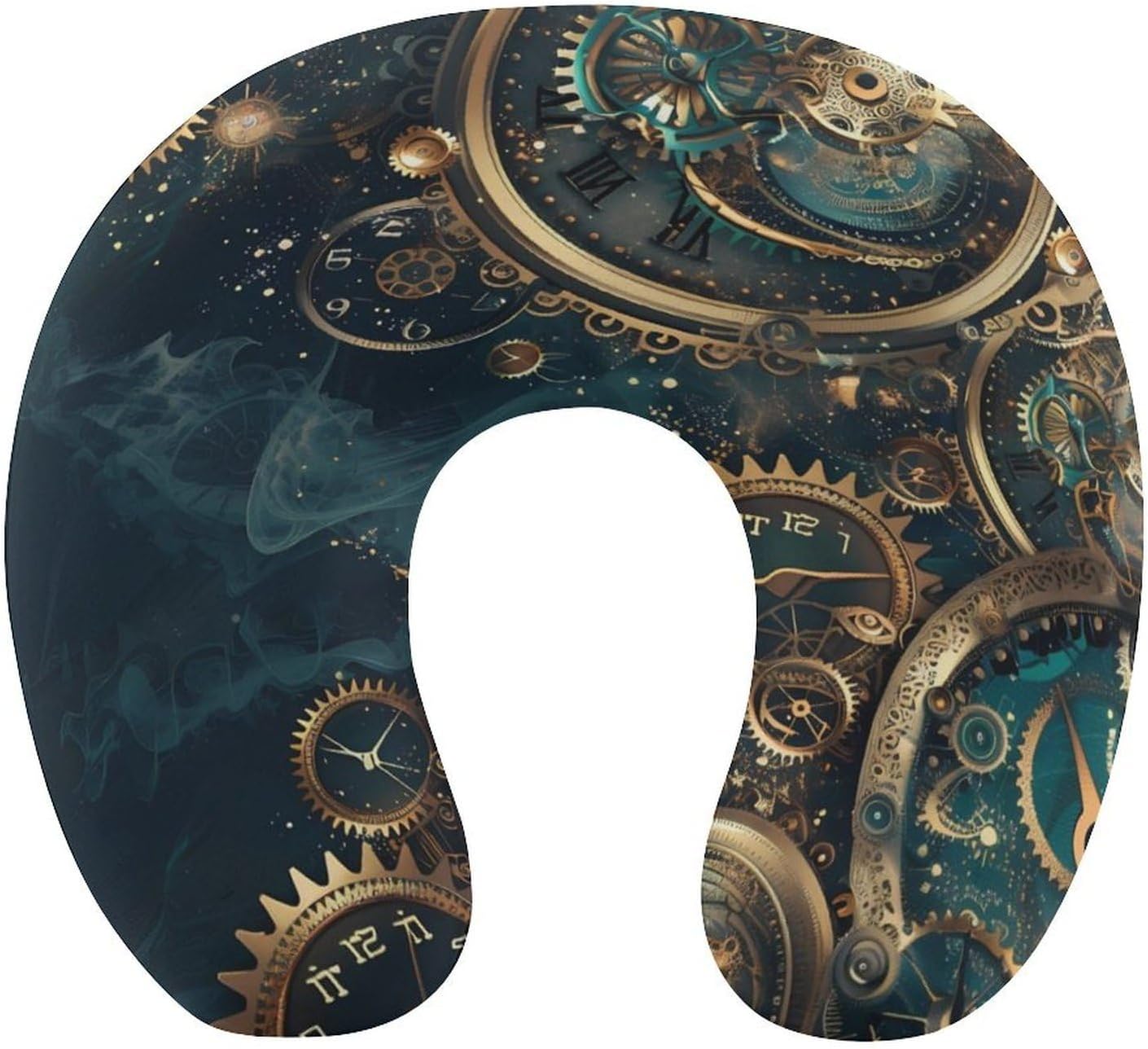Two Steampunk Clocks with Gears Travel Pillow U Shape Neck Pillow Washable Pillowcase for Sleeping Chair
