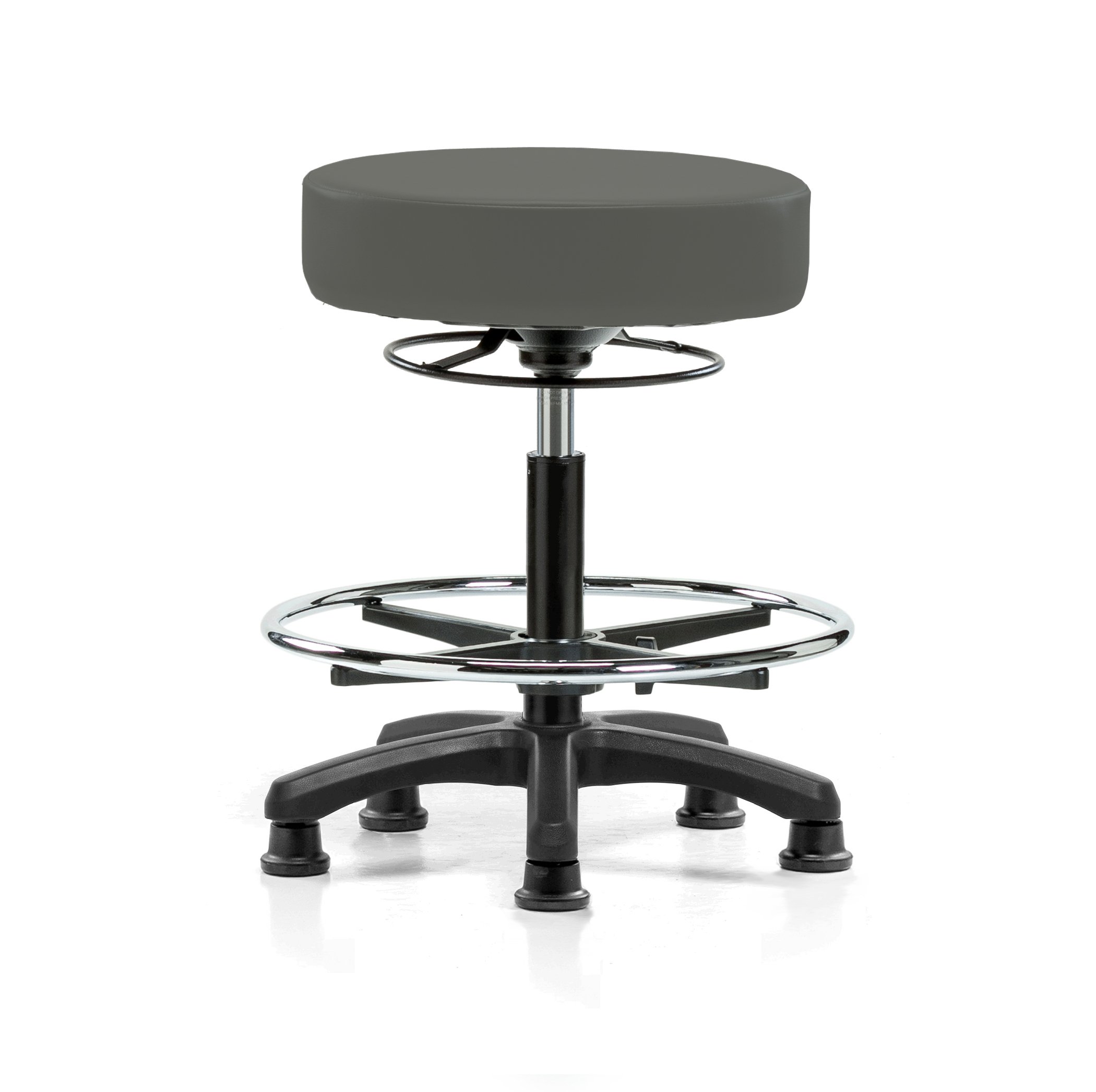 Perch Lab Stool with Foot Ring, Glides, 20.75-27.75", Charcoal Vinyl