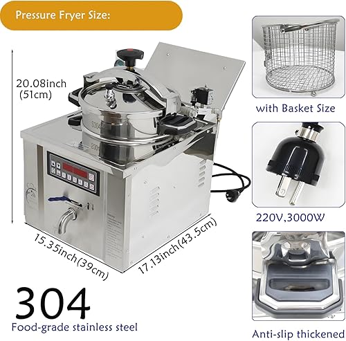 Miniatura 2 de Freidora eléctrica a presión de 16L, freidora de pollo de alta presión mejorada inteligente de 220 V con características de seguridad, freidora de