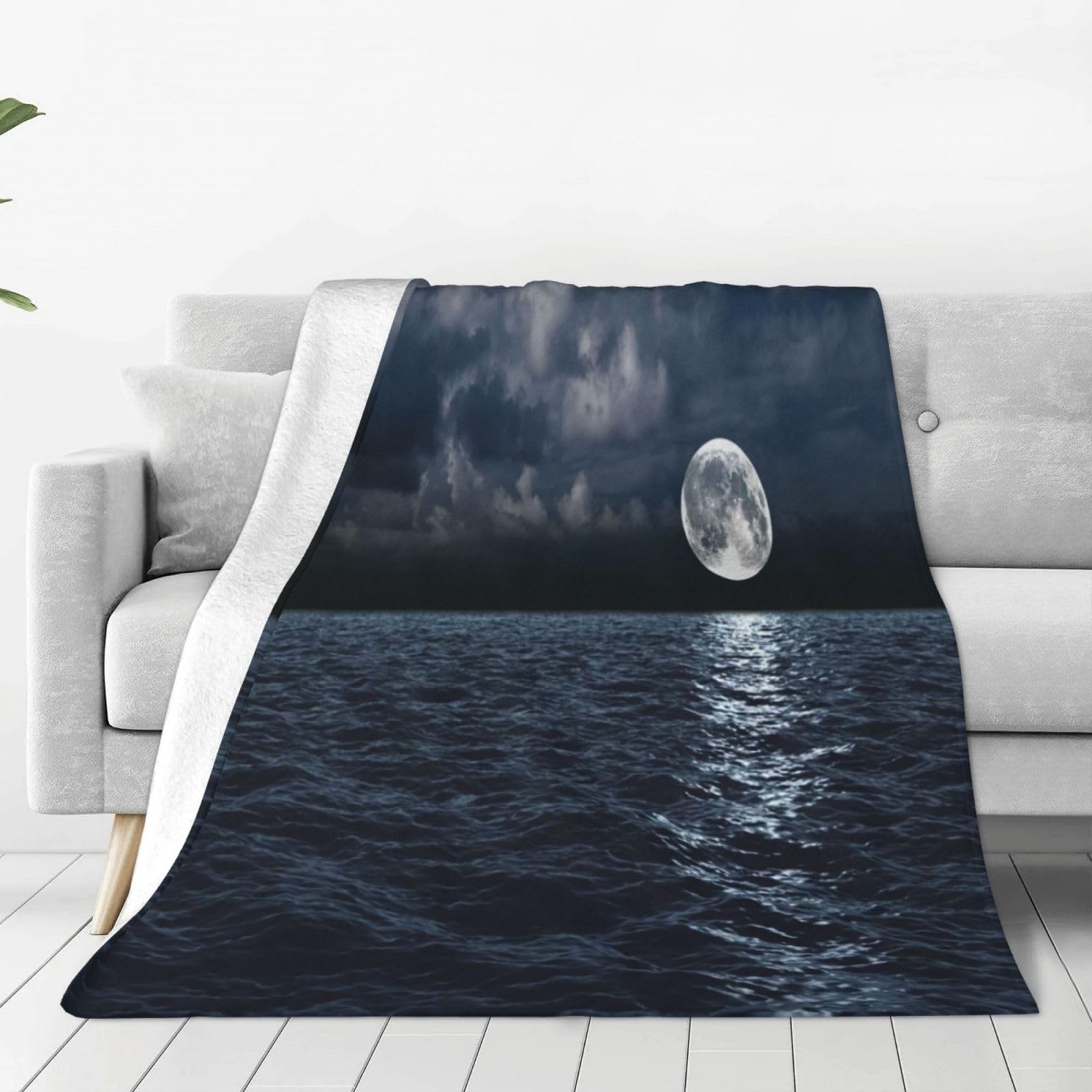 PanazuPanazu Small Full Moon Over Ocean Household Soft Printed Plush Flannel Fleece Throw Blanket 40"X30"