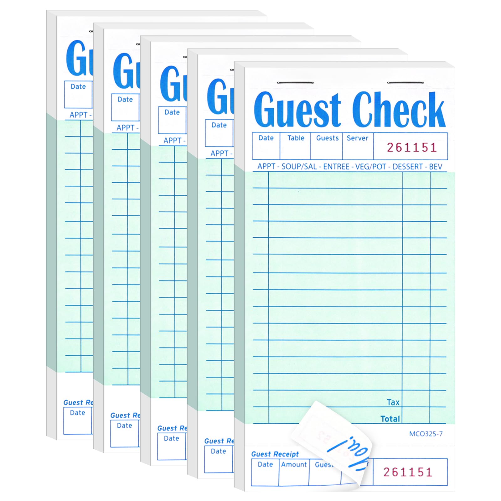 Guest Checks Book 5 Pack, Server Note Pads, Waitress Accessories Wirting Pad, Restaurant Supplies Order Pad Total 250 Sheets