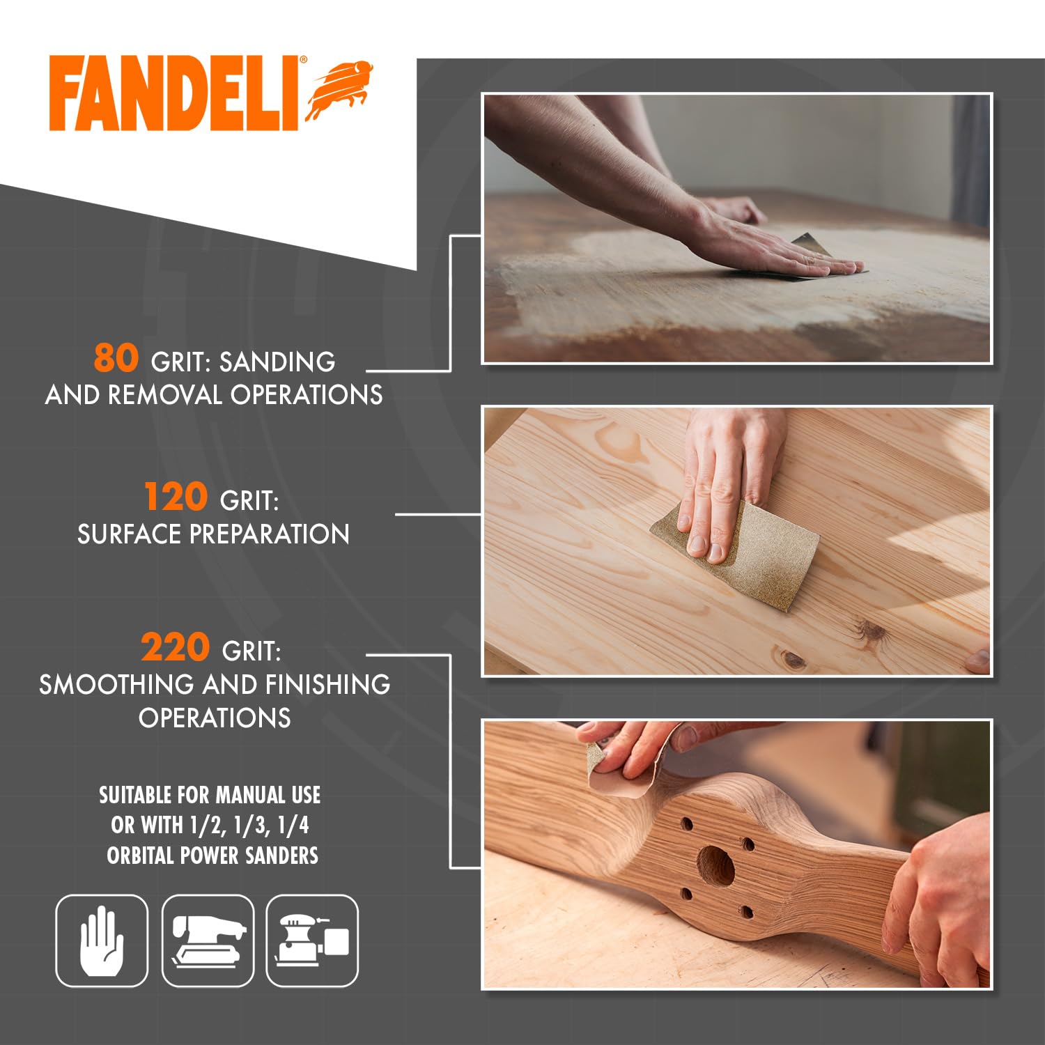 Fandeli, brown, Grits (80,120,220) | 50 Sheets of 23 x 28 cm) - Image 4