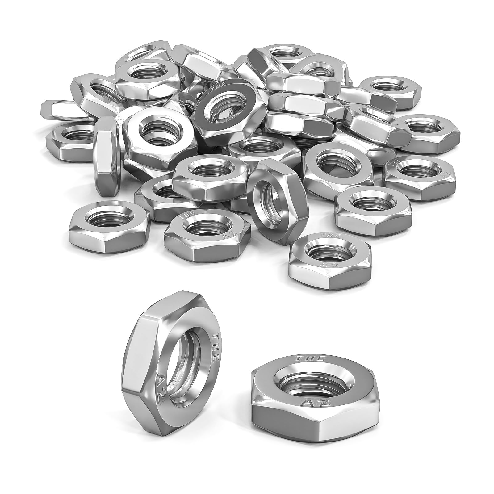 ORTAVA Dadi Esagonali M6 Bassi con Smusso - 50 Pezzi DIN 439/ISO 4035 in Acciaio Inox A2 V2A per Viti, Bulloni Filettati, Mobili, Macchine