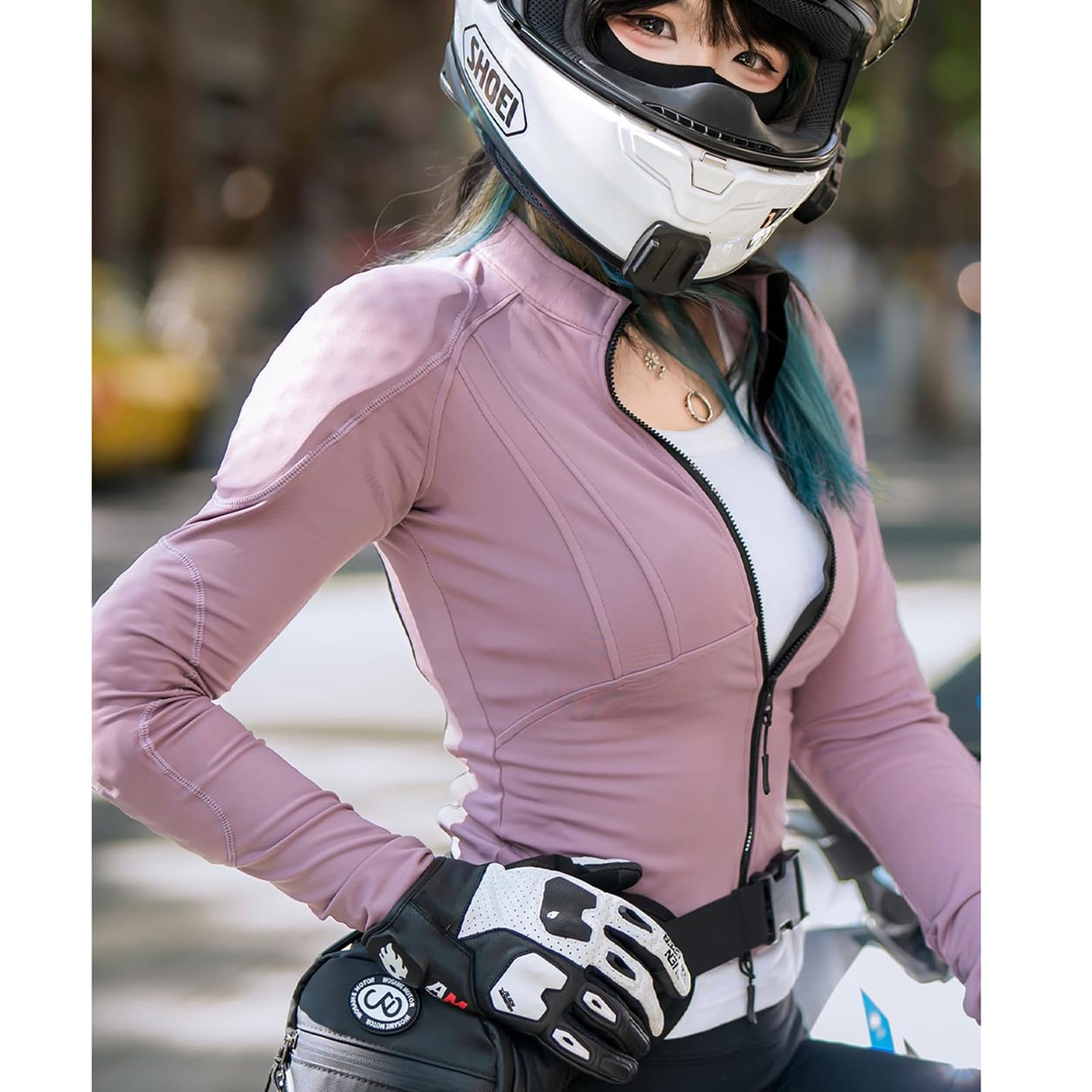Giacca Moto Estiva Donna con Protezioni CE Rimovibili, Top Ibrido Palestra Fitness Riflettente Equipaggiamento Protettivo Camicia Snellente Traspirante per Pendolare Urbano Sport