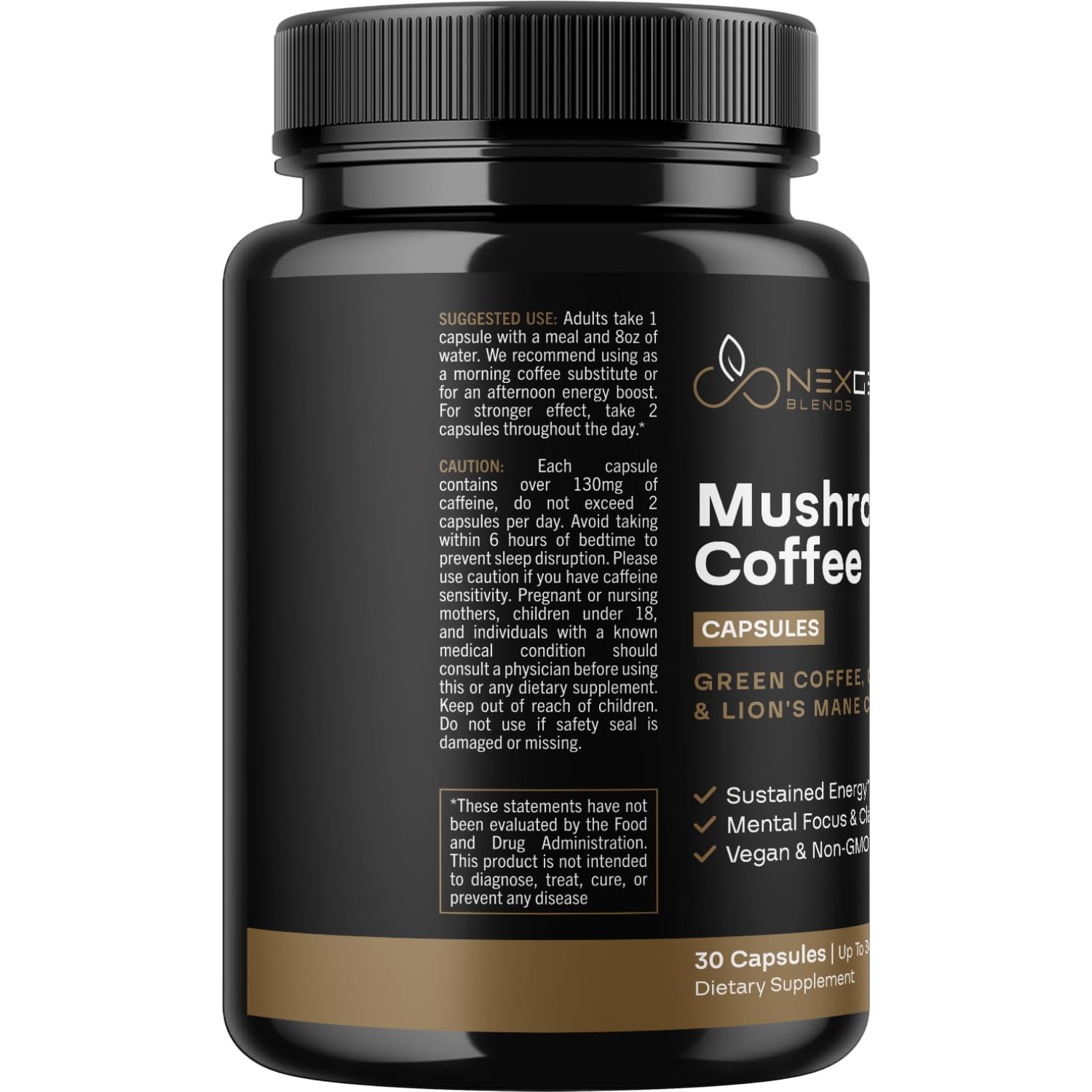 100% Organic Mushroom Coffee Capsules - Natural Energy Supplement with 130mg Caffeine from Clinically Proven Patented Green Coffee Bean & Guayusa Extracts for Jitter-Free Energy & Focus (30 Servings) — Amazon image 9