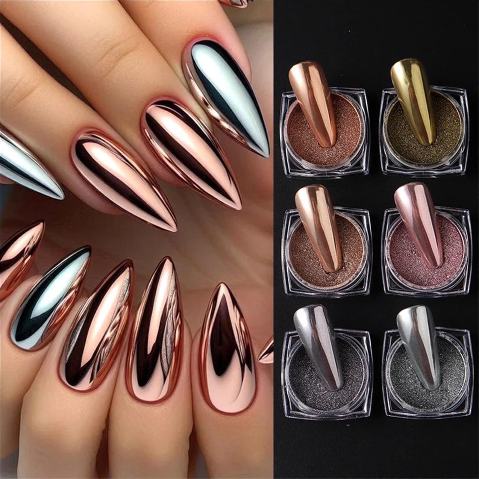 Polvo cromado para uñas 6/12 Uds oro plata rosa polvo de uñas cromo espejo metálico de lujo brillo frotar pigmento polvo hermosa decoración artística para Manicura(F-208-(01-02))