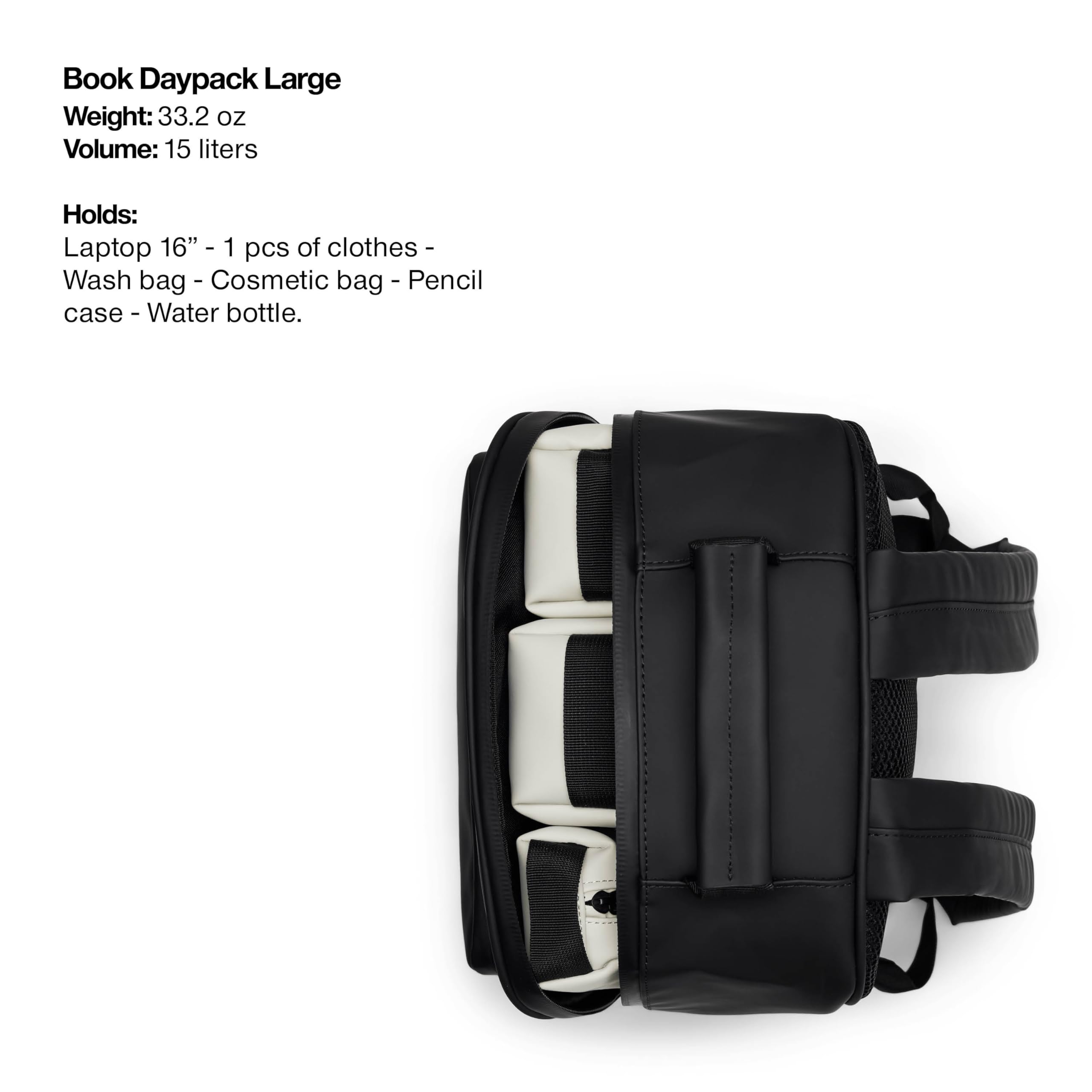 RAINS Mochila regular y grande para libros, mochila para laptop, impermeable, color negro