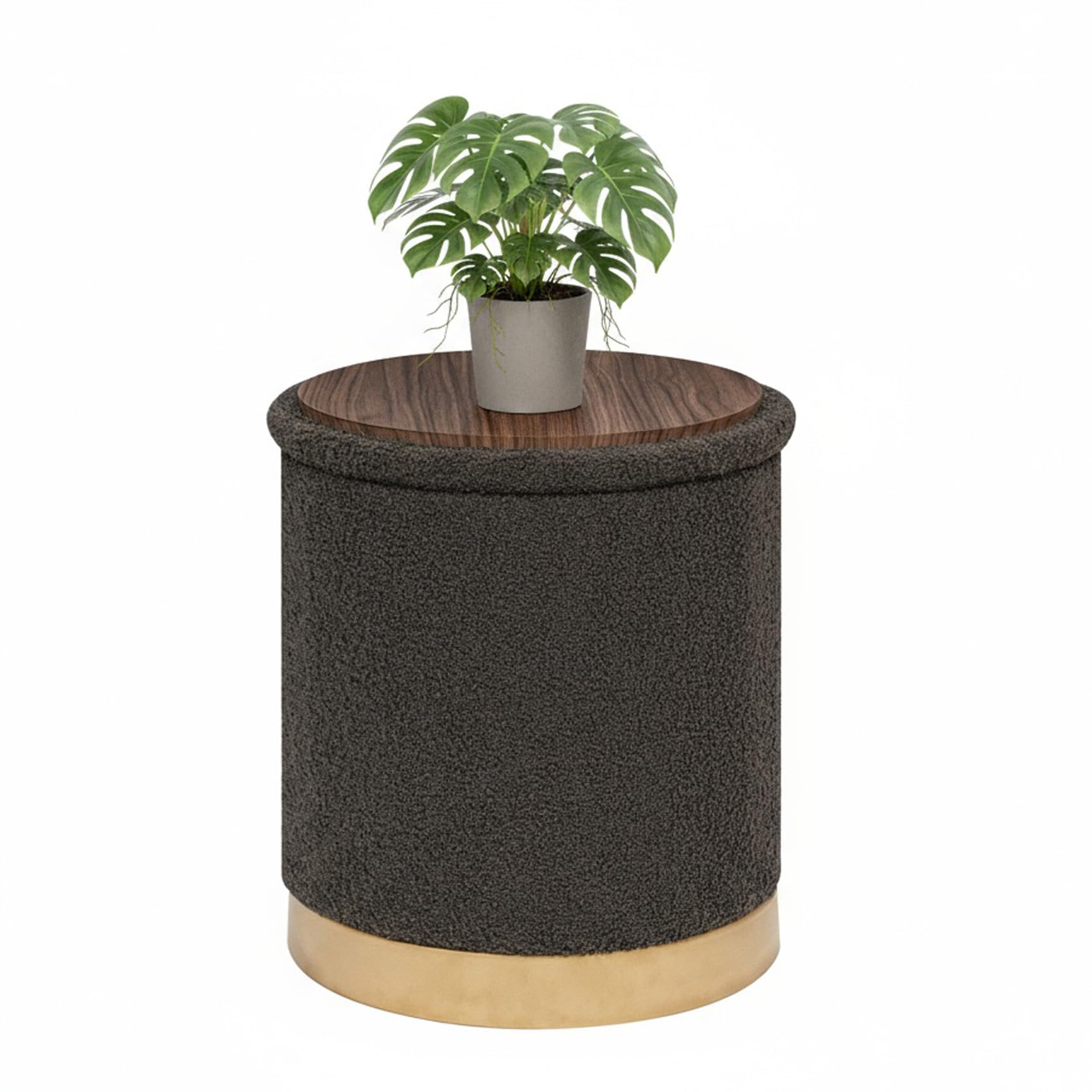 Bonlife Round Ottoman with Storage Box, Folding Foot Rest with Lid,Boucle Vanity Stool for Living Room,Bedroom,Entryway,Grey,42.5x42.5x45cm