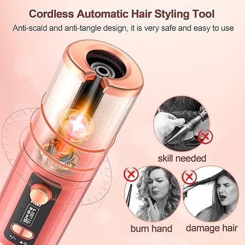 Miniatura 2 de Rizador automático rizador de cabello inalámbrico con temperaturas y temporizadores ajustables rizador de cabello giratorio automático portátil