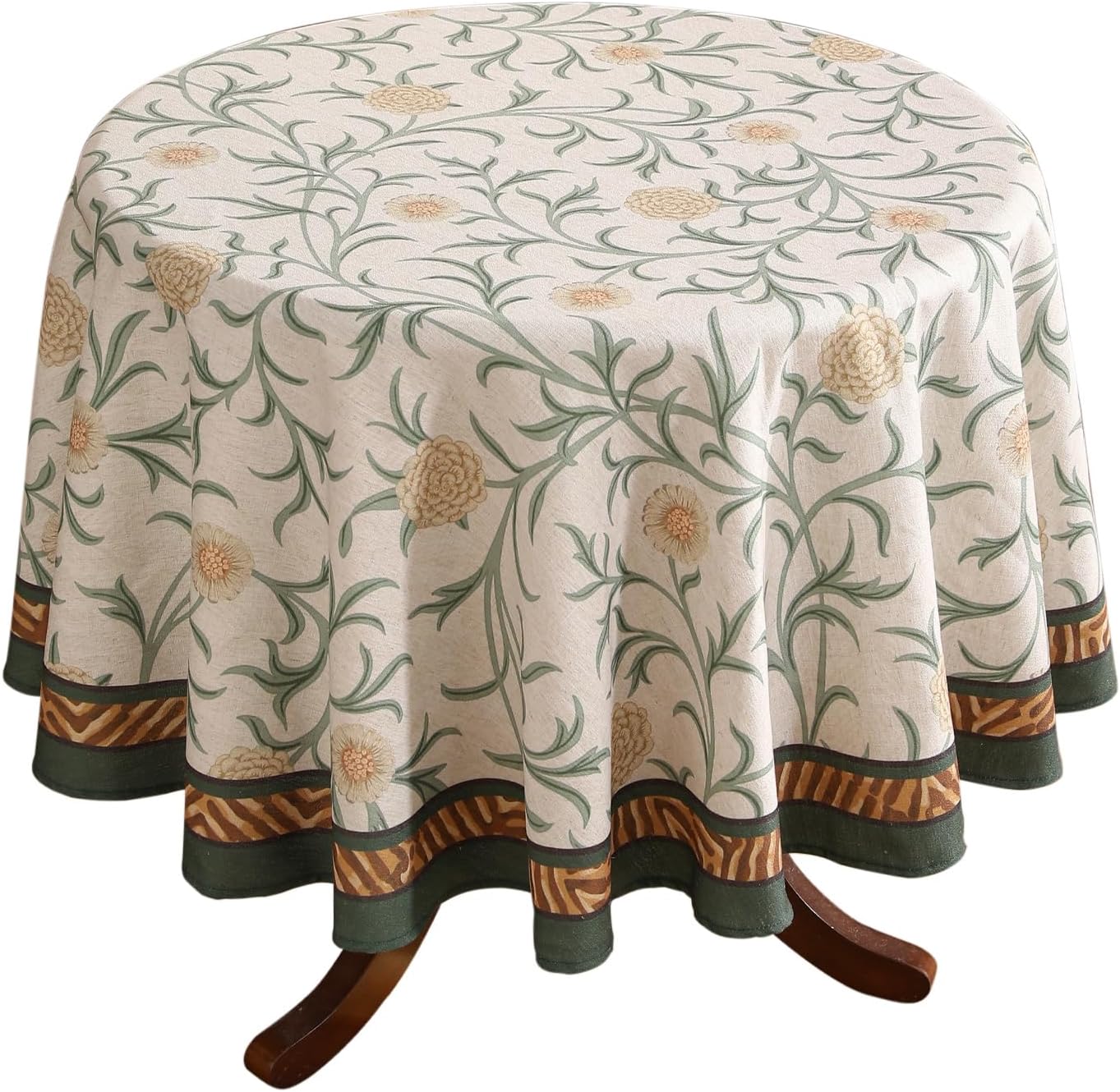 patdrea Designer French Floral Tablecloth,Italian Luxury Velvet with Yellow and Green Border Table Cloth for Round Tables,Decoration Table Cover for Kitchen Thanksgiving Christmas,Diameter 55" Botticelli Velvet 55X55 Inches Round