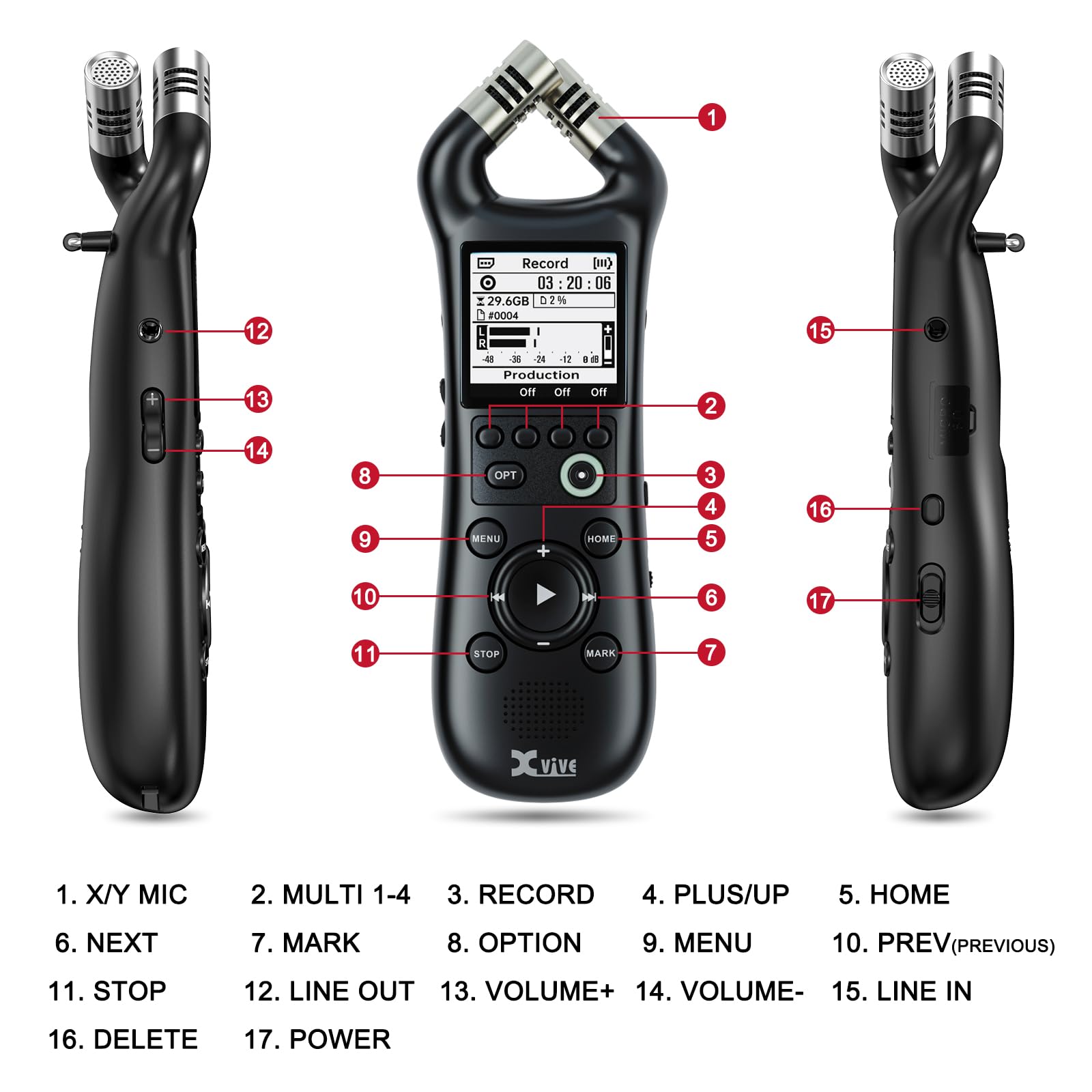 Xvive XV1-R Registratore Stereo Portatile e Interfaccia Audio