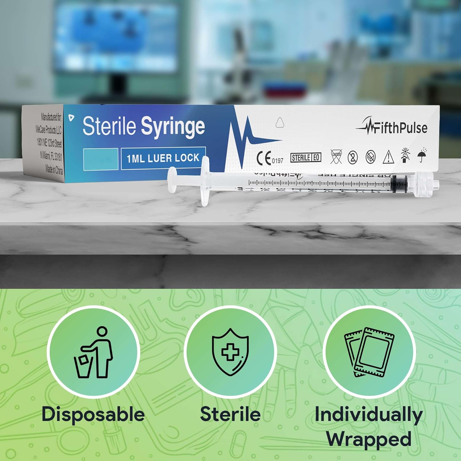1 ml Syringe without Needle - 5 Pack of Individually Wrapped Disposable Syringes - Good for Medical, Scientific Lab, Home Use, and More - Sterile Luer Lock Syringes