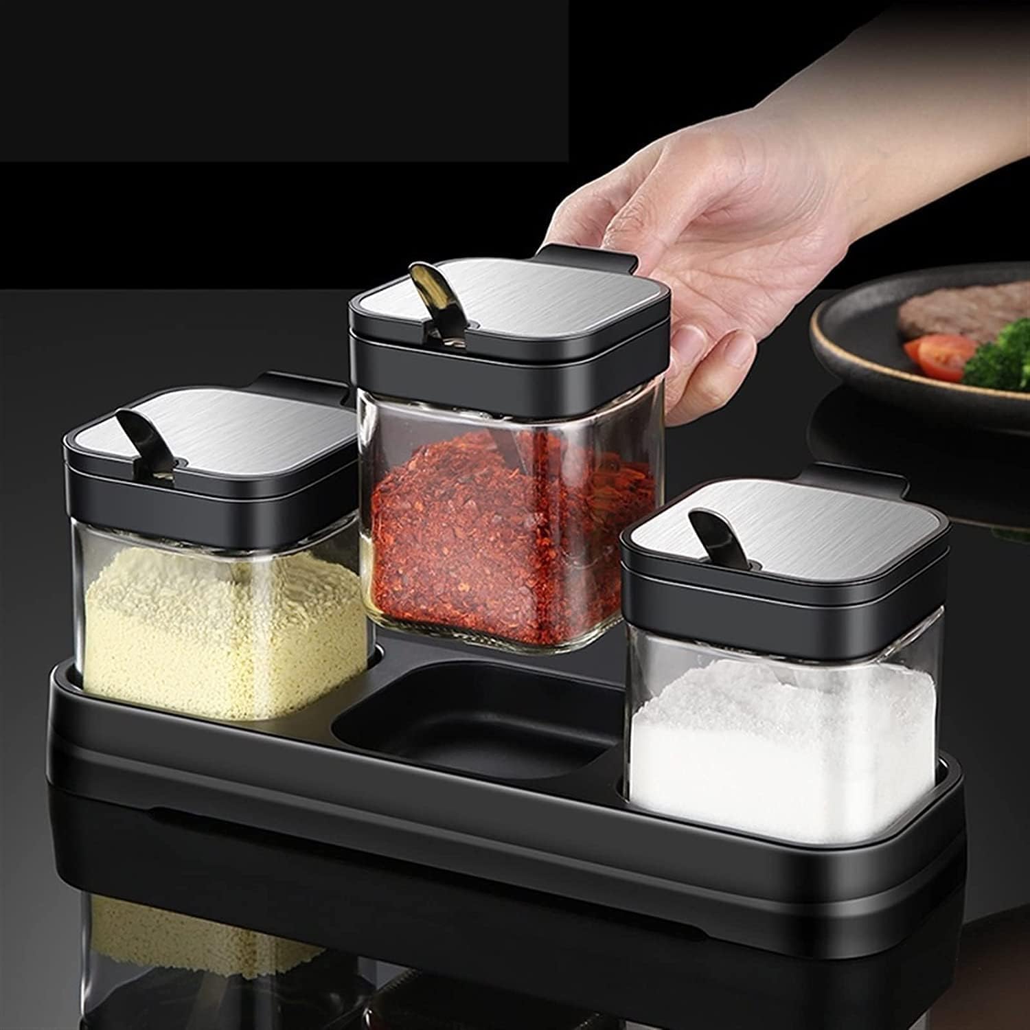Gewürzglas Set - Gewürzflaschen aus Glas mit versiegelten Deckeln, Gewürzbox & Töpfe für die Aufbewahrung in der Küche, perfekt für Kräuter, Gewürze & Gewürze, 6-teiliges Set