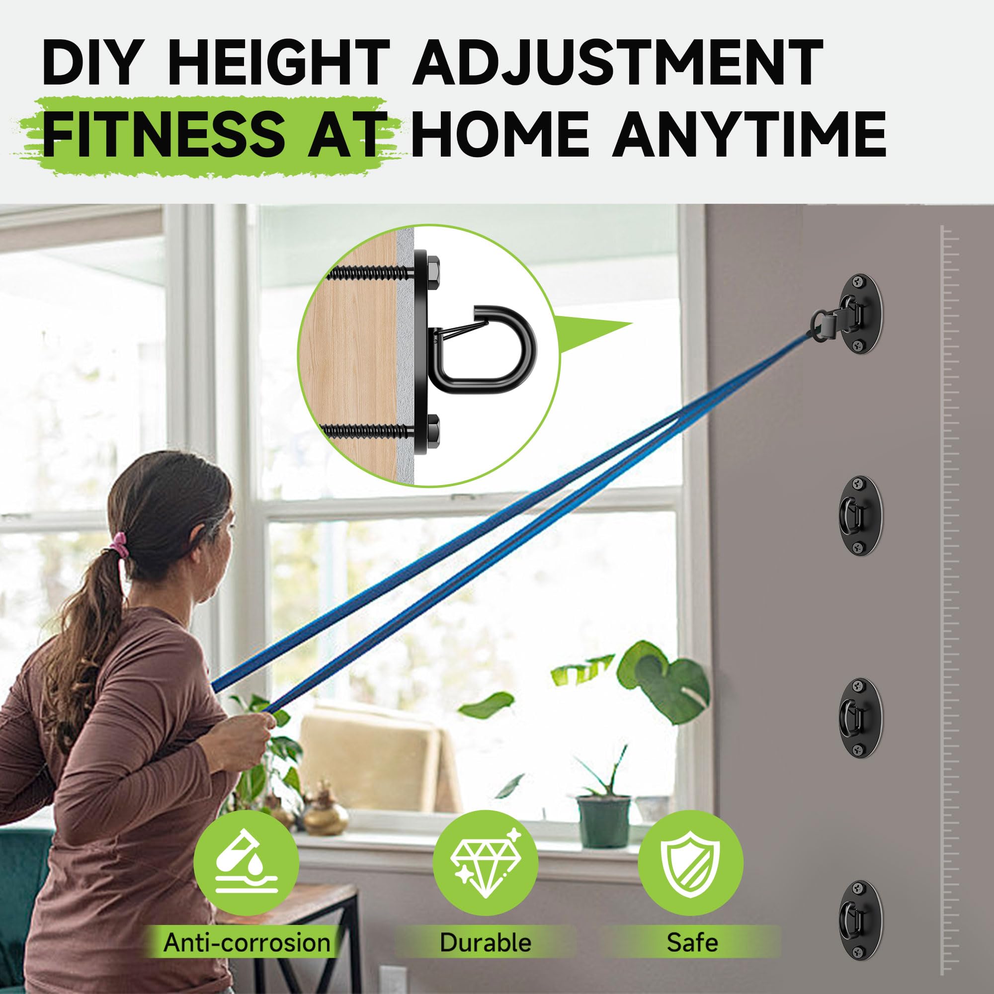 4 anclajes de pared para bandas de resistencia, anclaje de pared para gimnasio, soporte de banda de ejercicio, ganchos de entrenamiento que ahorran espacio para entrenamientos de fitness en