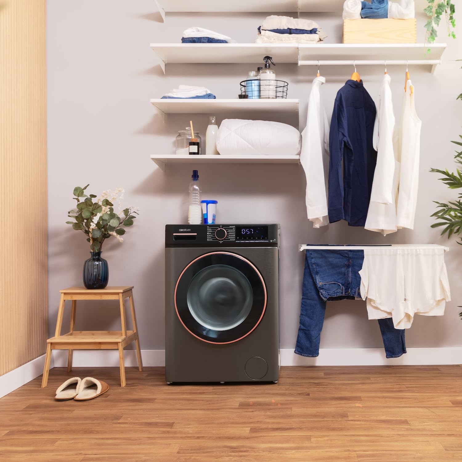 Cecotec Pralka 10 kg - Bolero ładunek Front DressCode 10610 Inverter Steel A. 1400 obr./min, Steam Max, Motor Inverter Plus, 15 programów, OnSmart, Smooth Wash, Stop&Go, guma antybakteryjna, Drum
