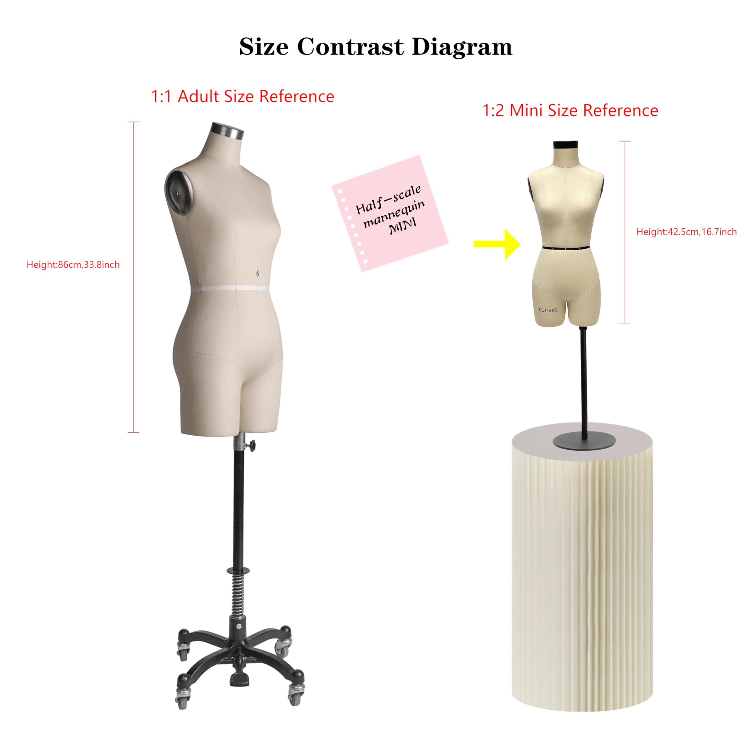 DE-LIANG Half Scale Dress Form (Not Adult Full Size) 1:2